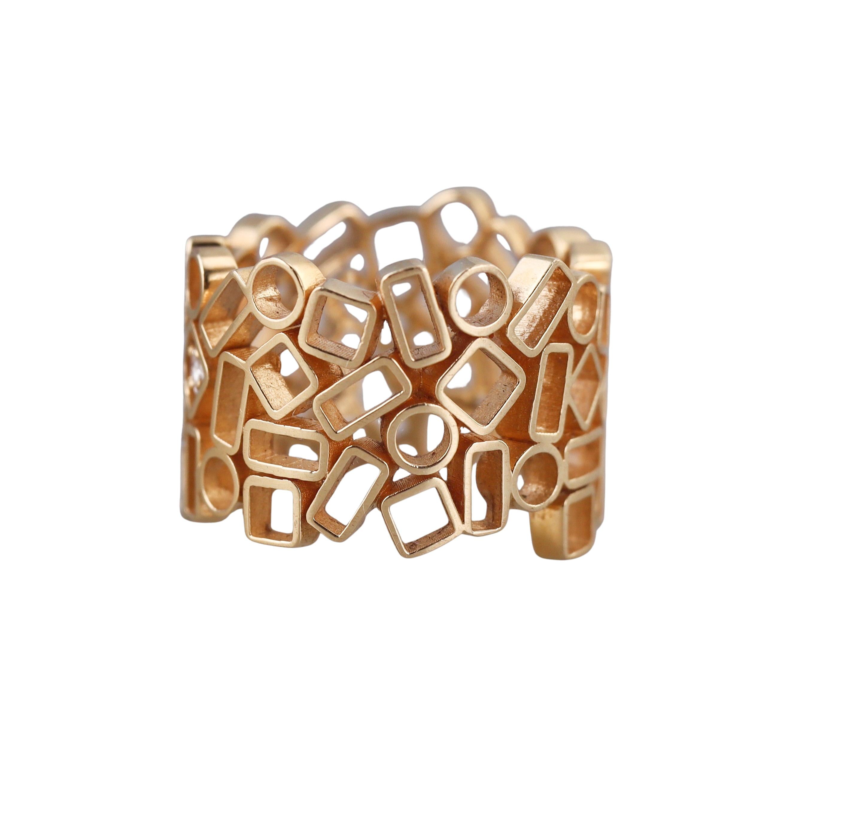 Suzanne Kalan Diamond Gold Geometric Wide Band Ring