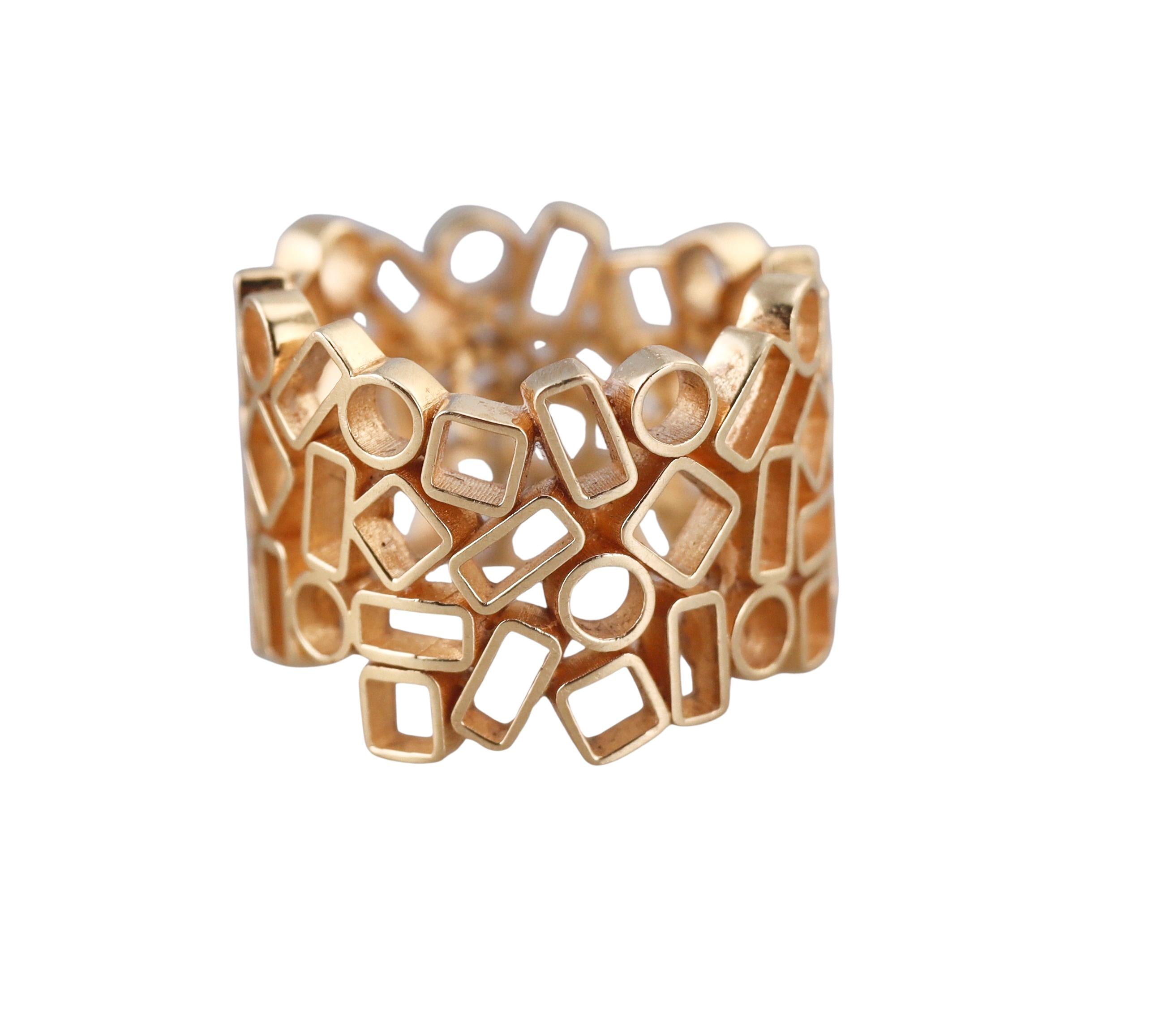 Suzanne Kalan Diamond Gold Geometric Wide Band Ring