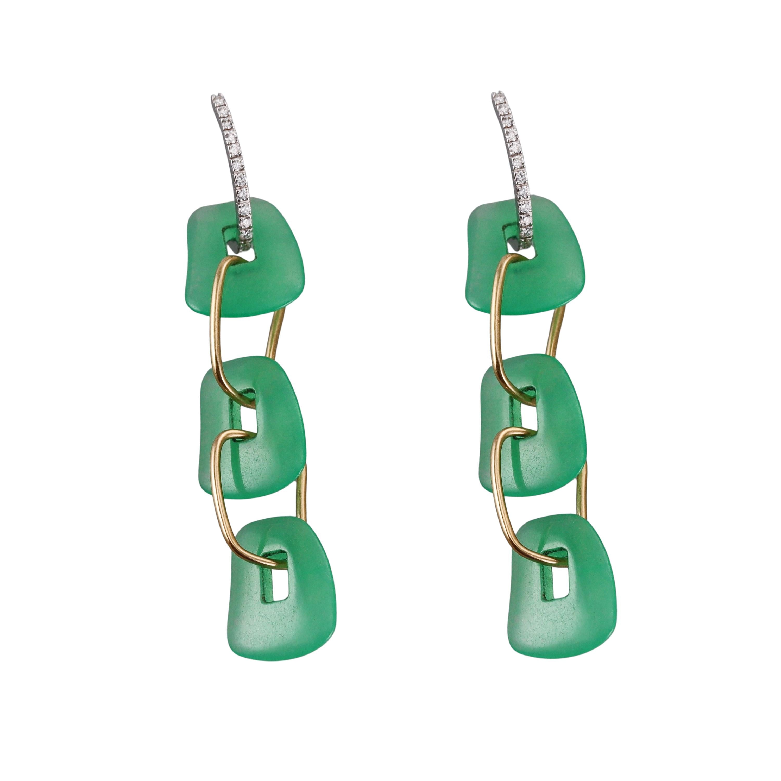 Mattioli Puzzle Diamond Chrysoprase Gold Triple Drop Earrings