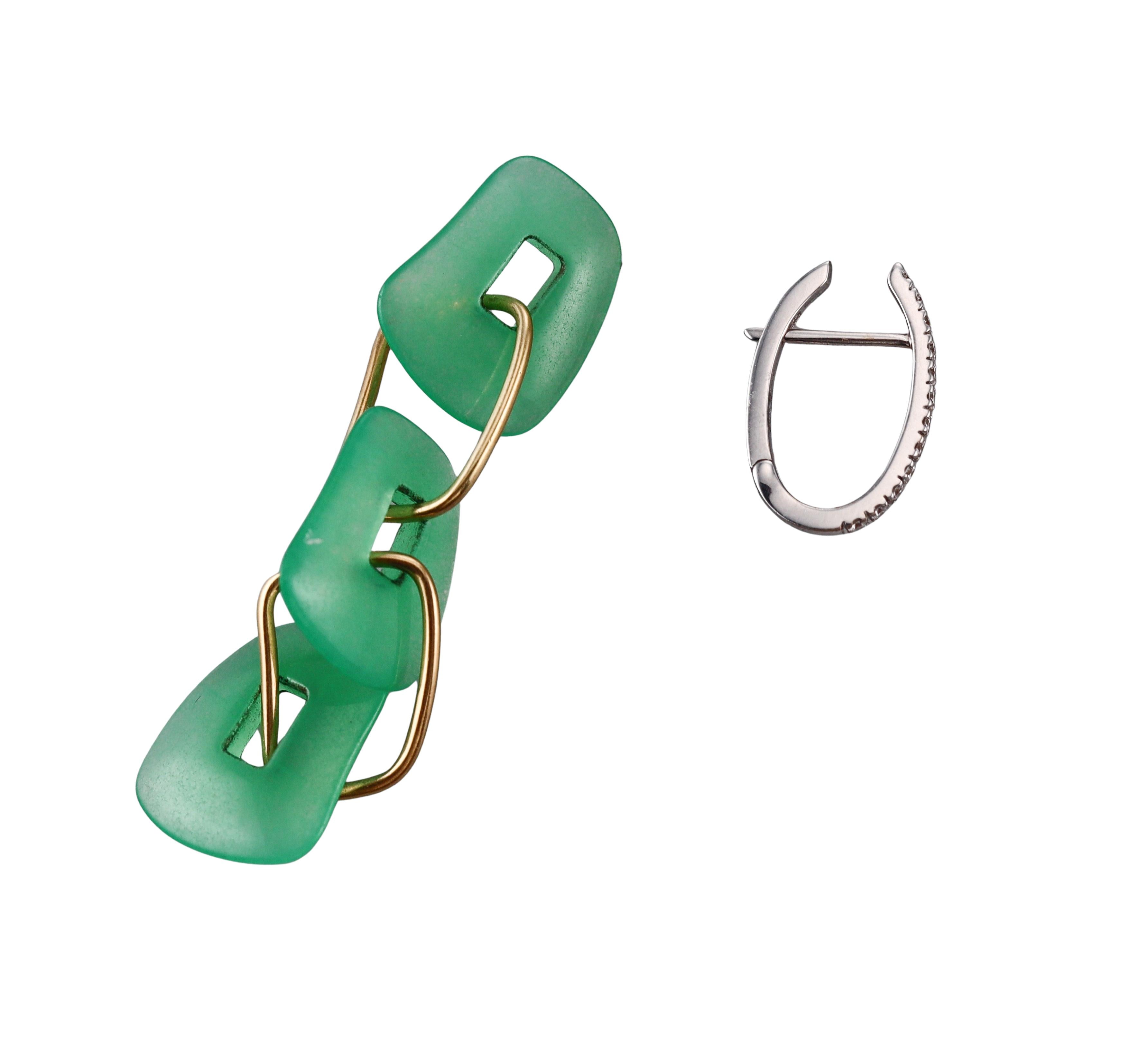 Mattioli Puzzle Diamond Chrysoprase Gold Triple Drop Earrings