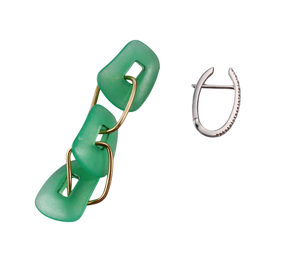Mattioli Puzzle Diamond Chrysoprase Gold Triple Drop Earrings