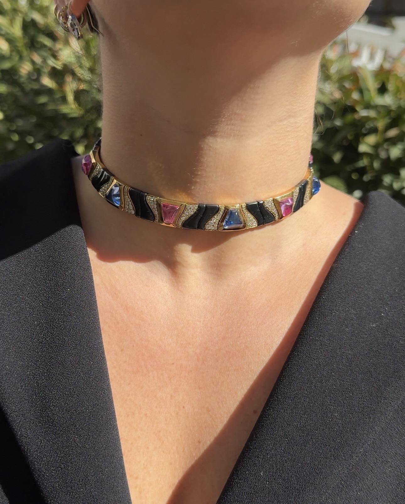 Marina B Kar Gemstone Diamond Gold Steel Choker Necklace