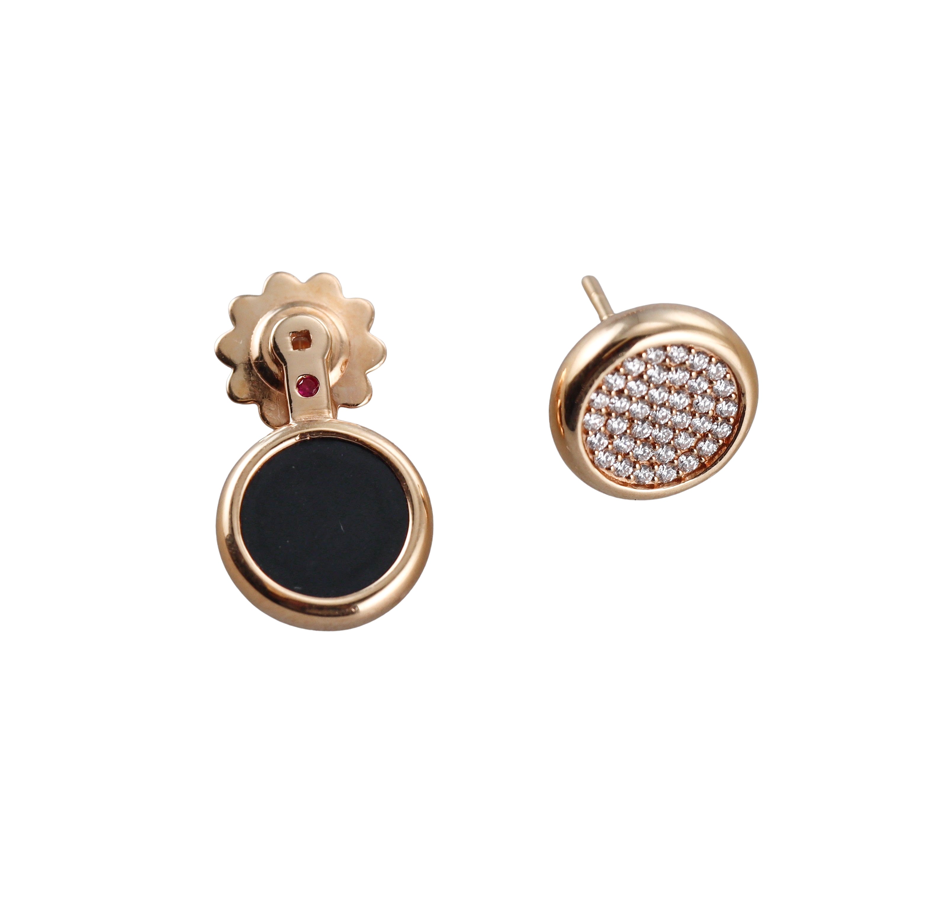 Roberto Coin Rose Gold Black Jade Diamond Earrings