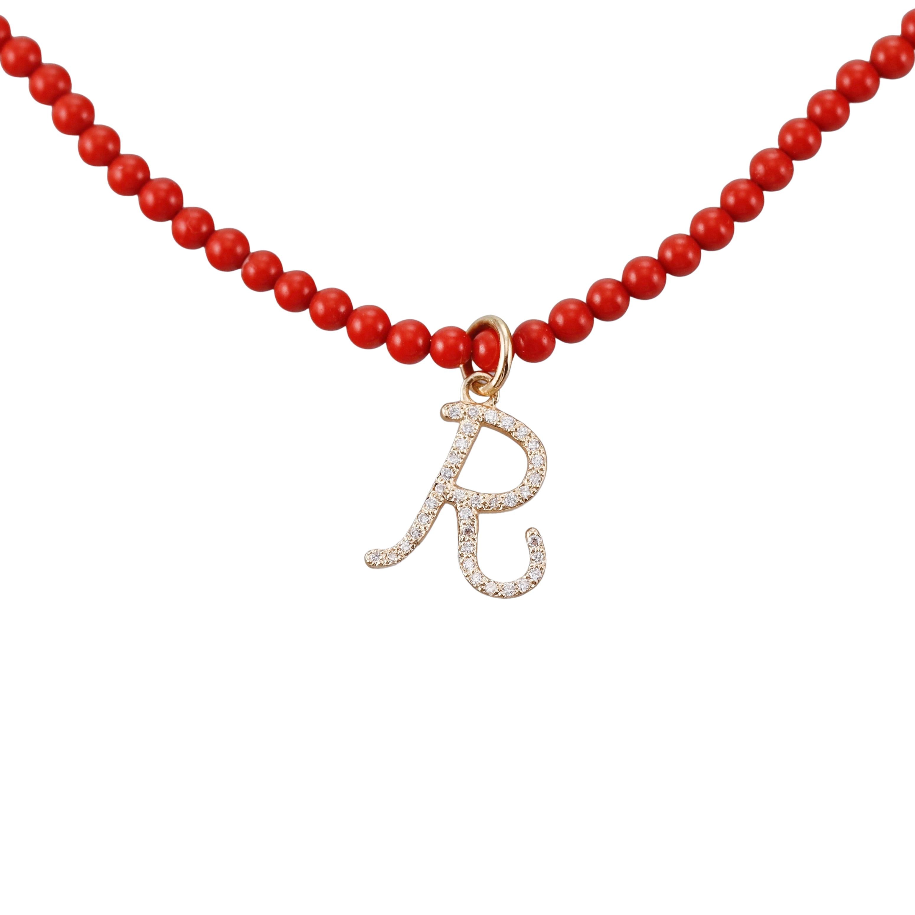 Mastrogioielli Gold Diamond Coral Letter R Charm Necklace