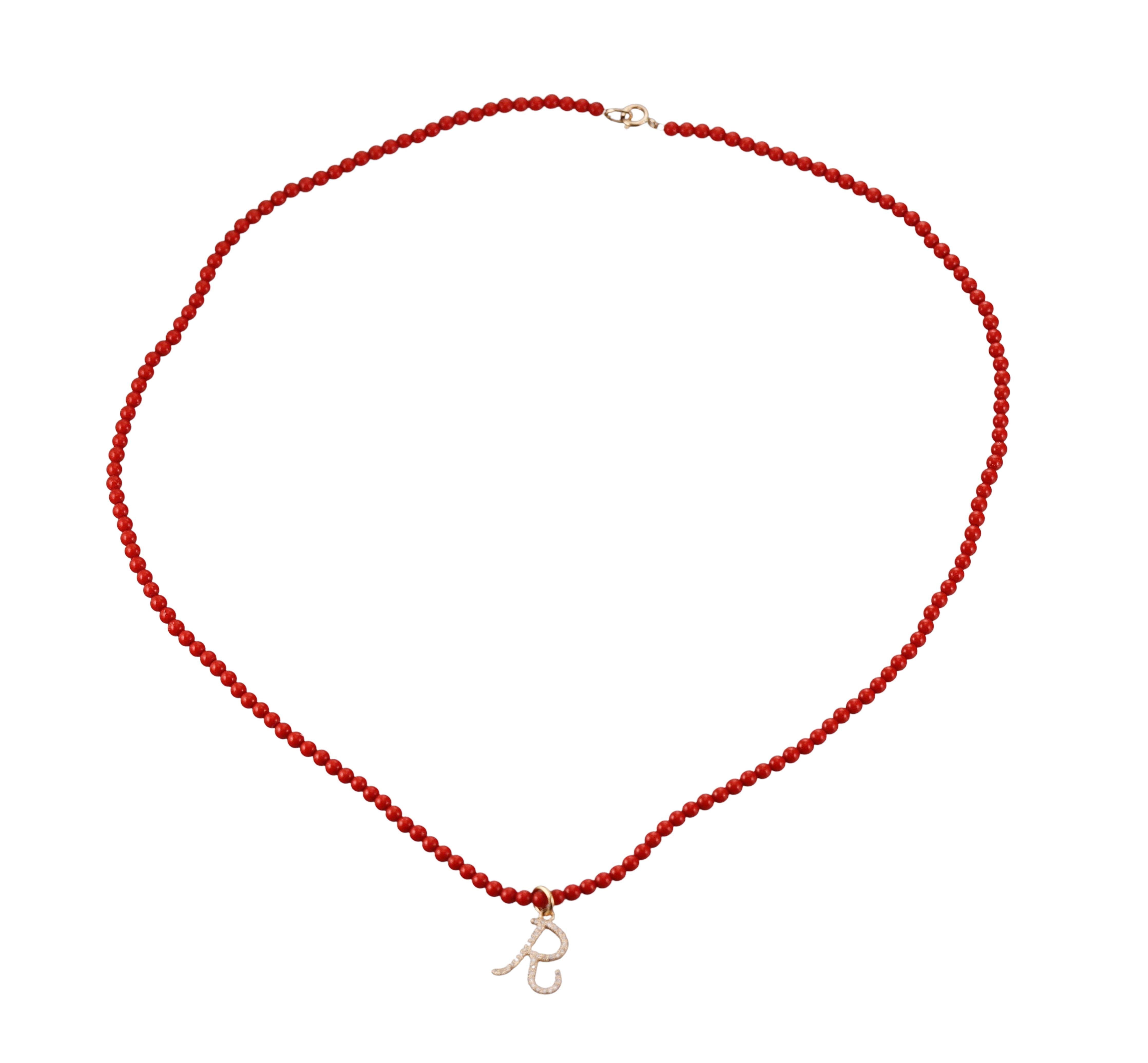 Mastrogioielli Gold Diamond Coral Letter R Charm Necklace
