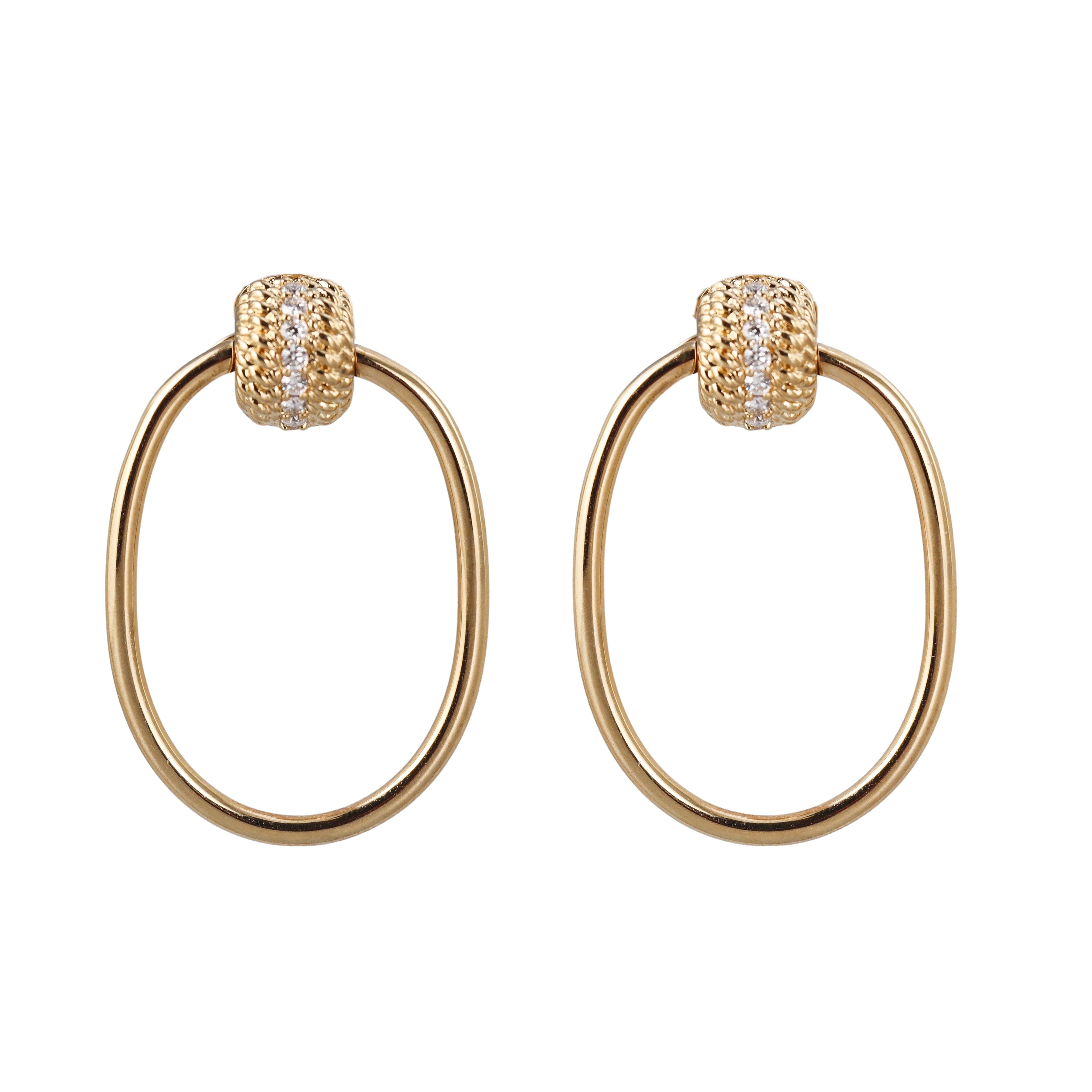 Roberto Coin Opera Yellow Gold Diamond Oval Drop Earrings