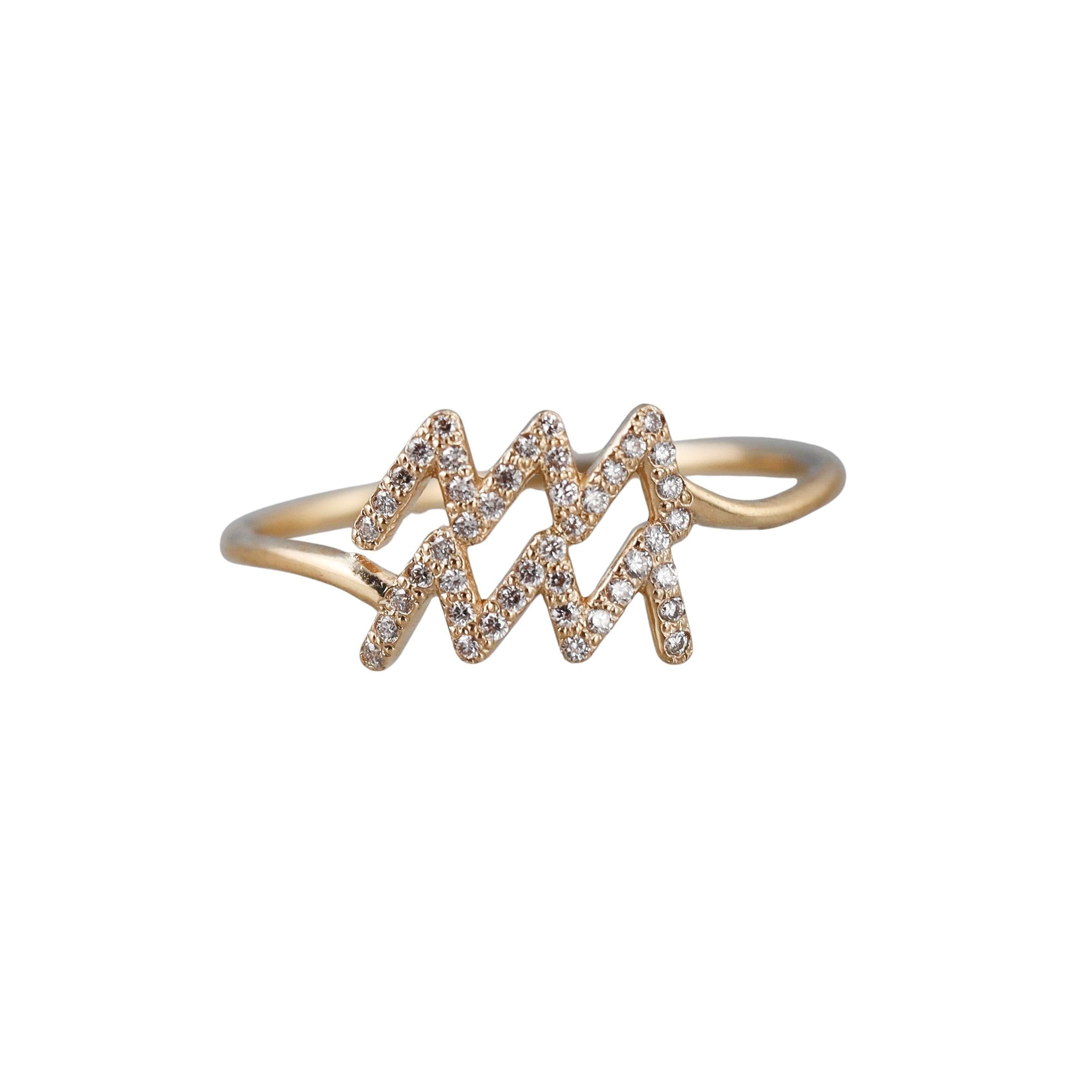 Mastrogioielli Gold Diamond Aquarius Zodiac Sign Ring