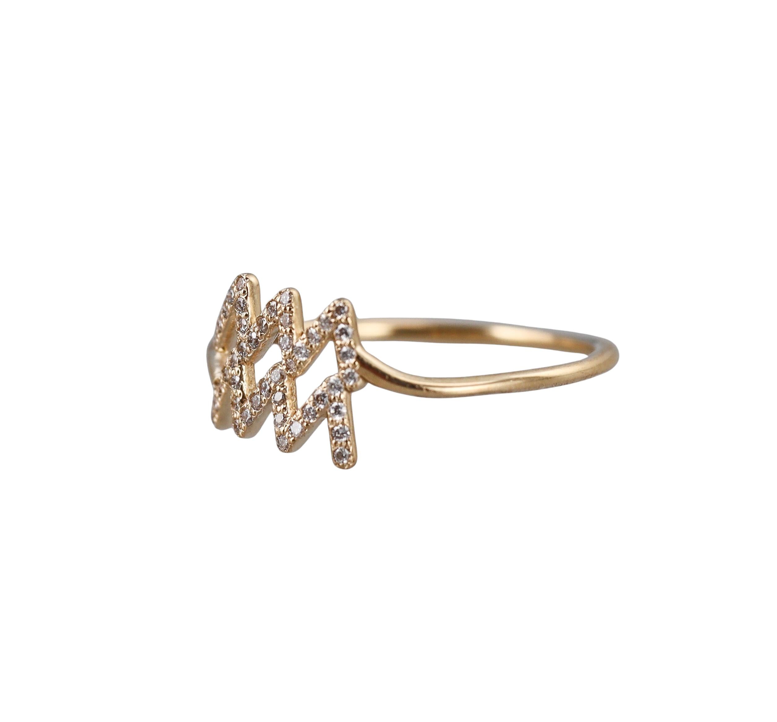 Mastrogioielli Gold Diamond Aquarius Zodiac Sign Ring