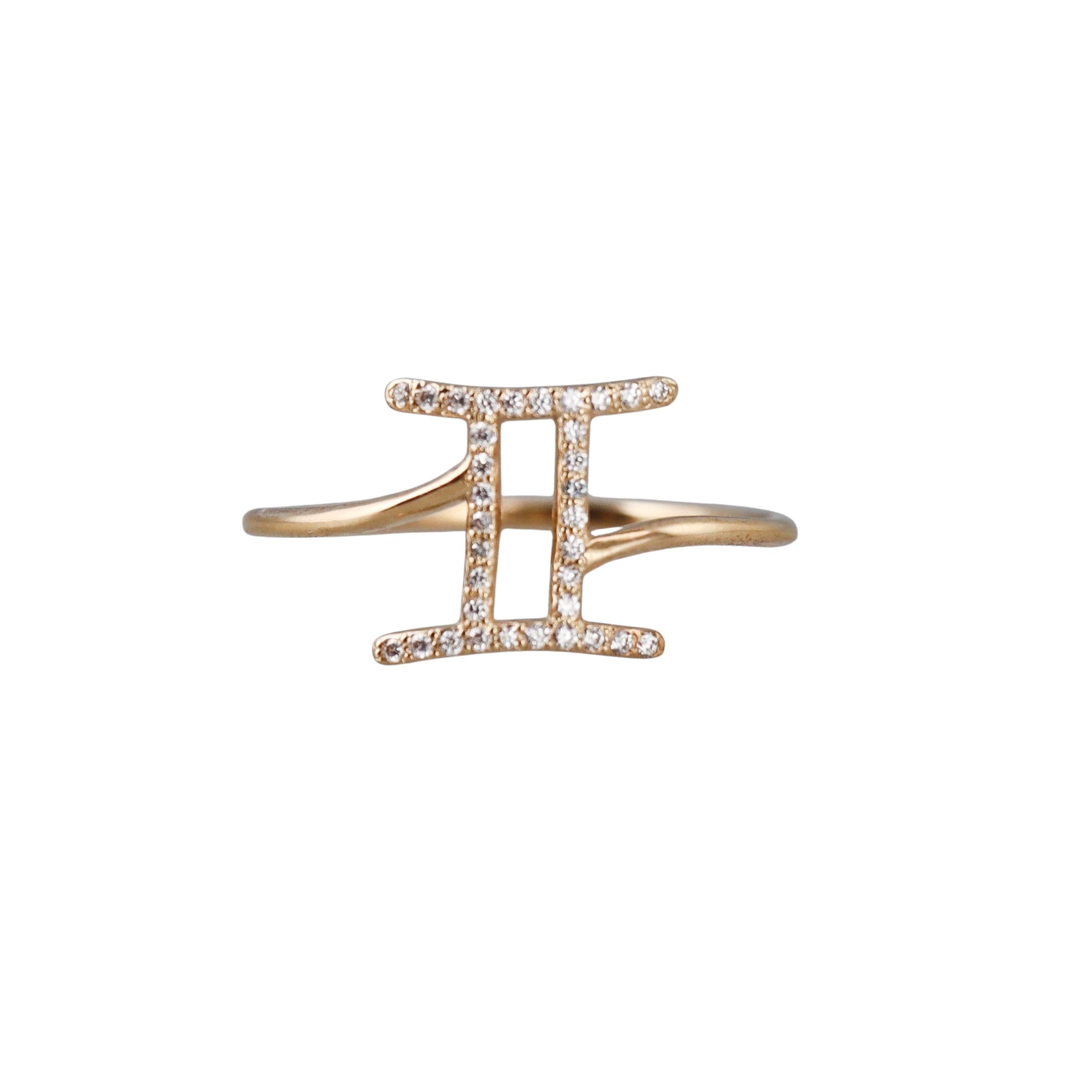 Mastrogioielli Gold Diamond Gemini Zodiac Sign Ring