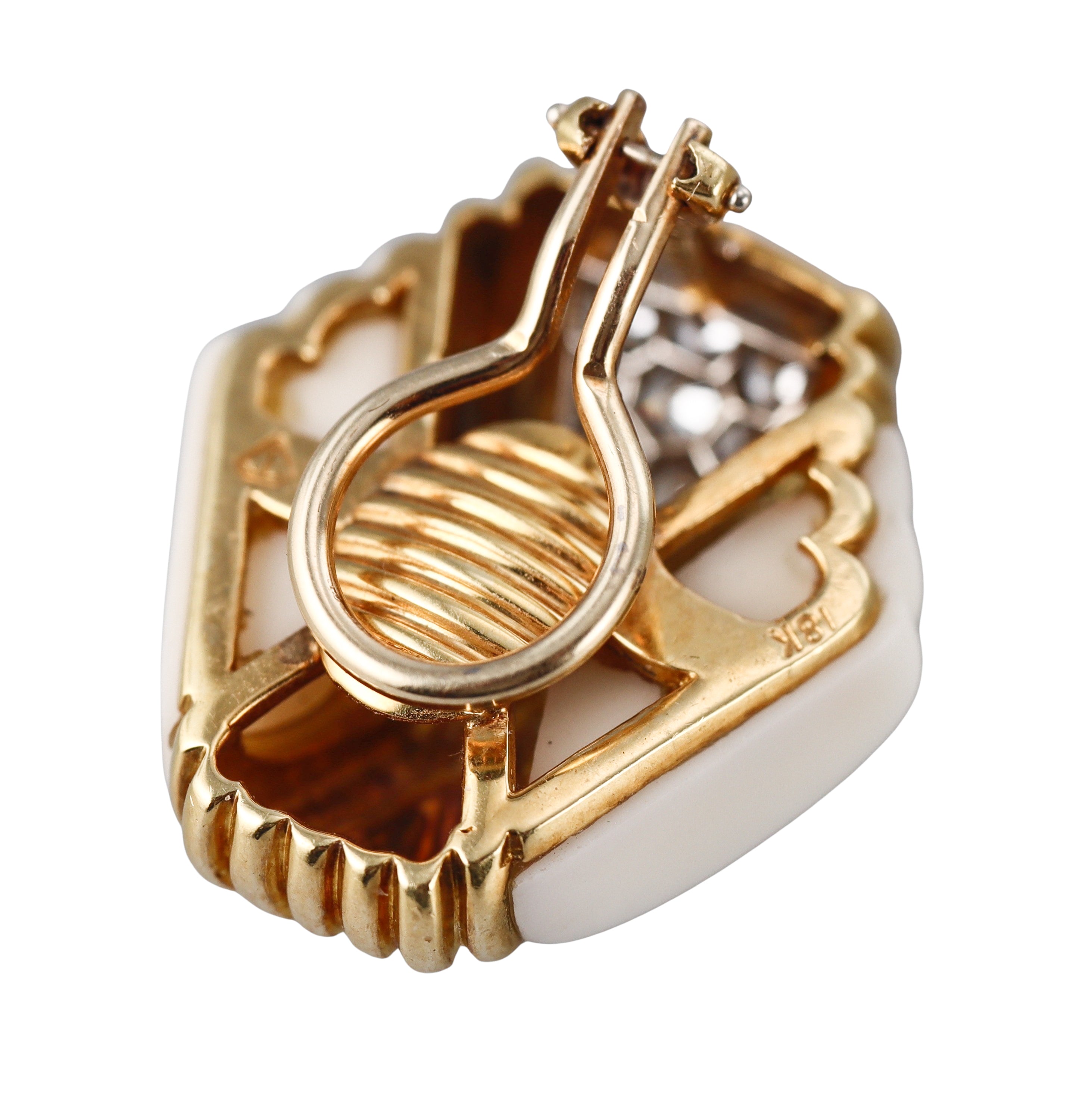 1980s White Coral Diamond Gold Earrings