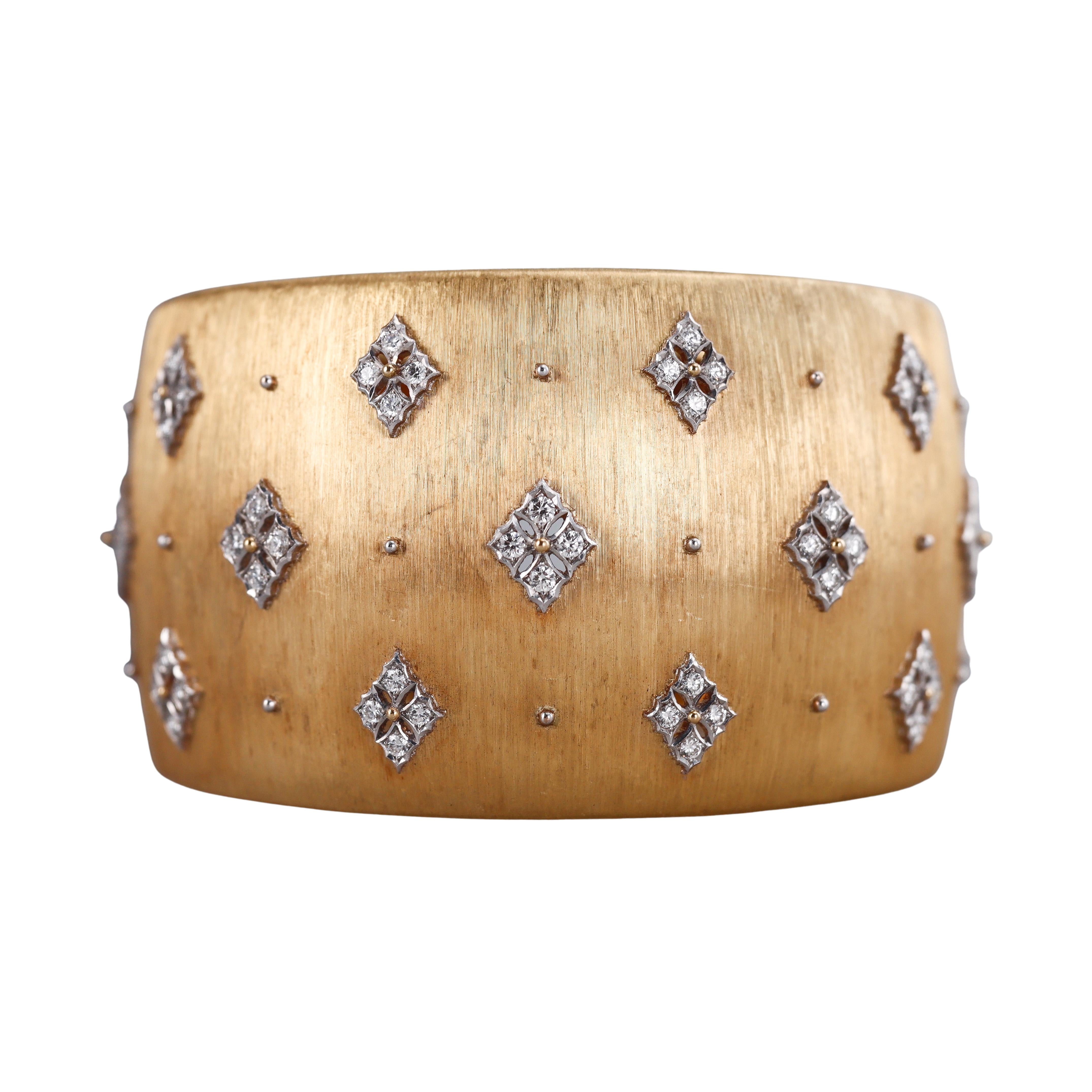 Buccellati Yellow Gold Diamond Wide Cuff Bracelet 4.0