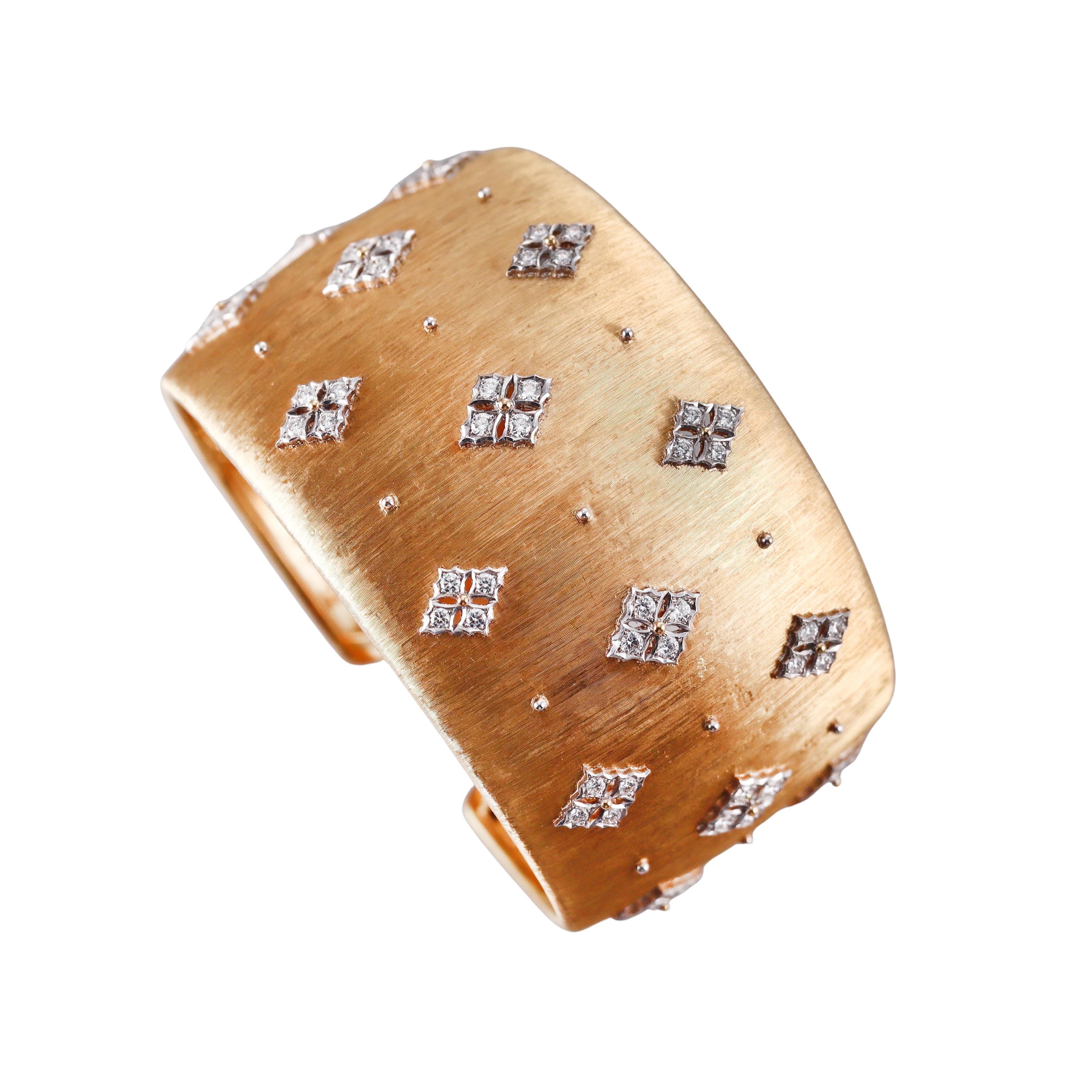 Buccellati Yellow Gold Diamond Wide Cuff Bracelet 4.0