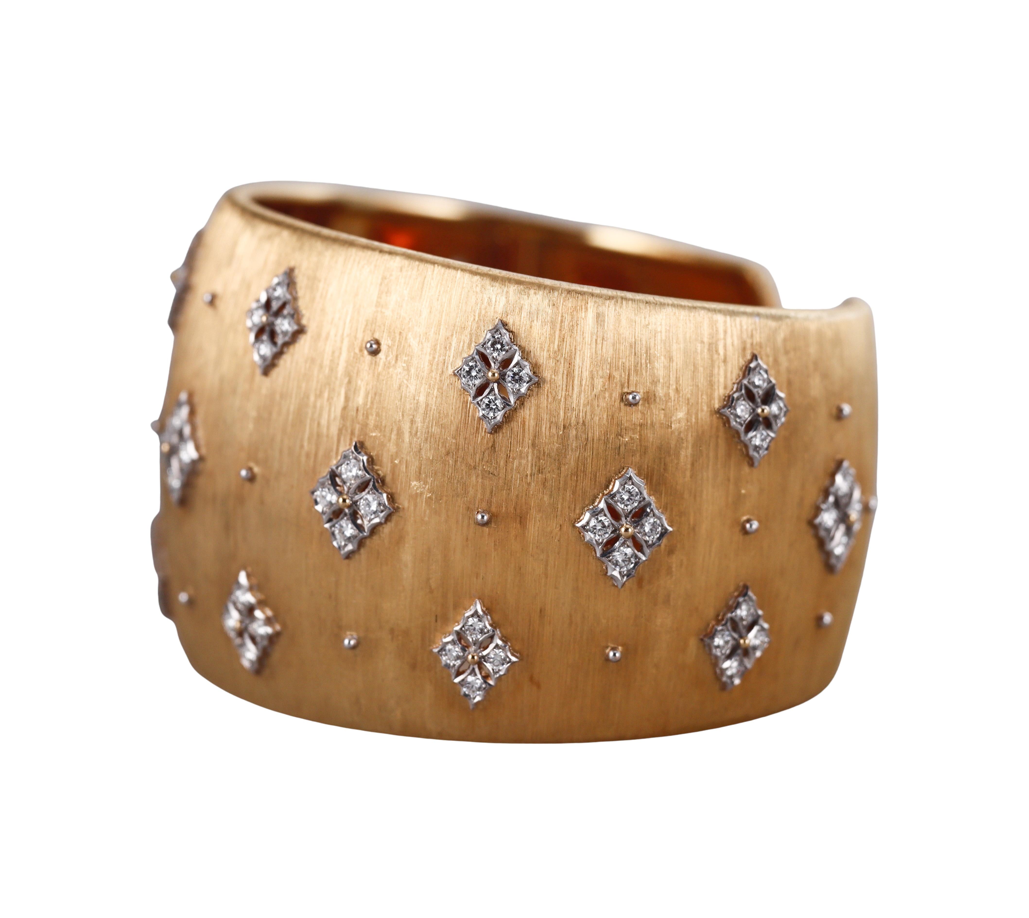 Buccellati Yellow Gold Diamond Wide Cuff Bracelet 4.0