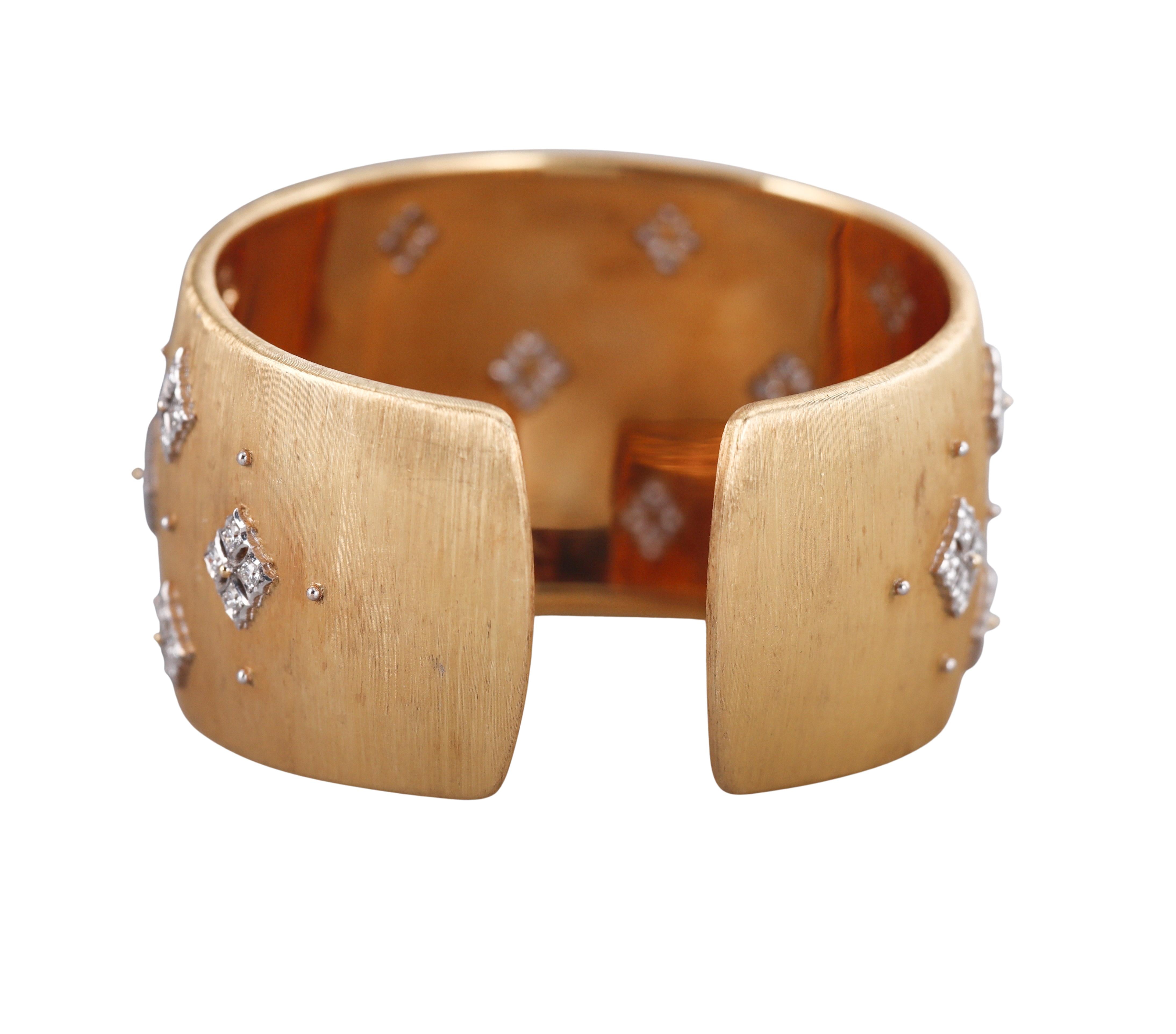 Buccellati Yellow Gold Diamond Wide Cuff Bracelet 4.0