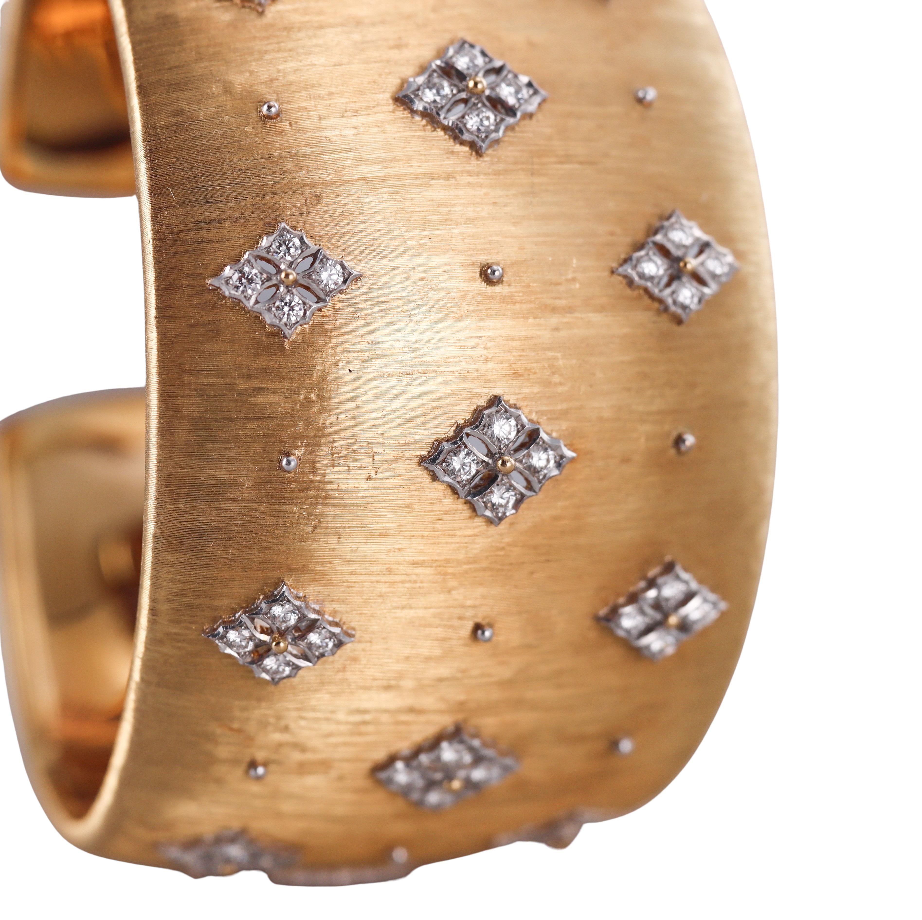 Buccellati Yellow Gold Diamond Wide Cuff Bracelet 4.0