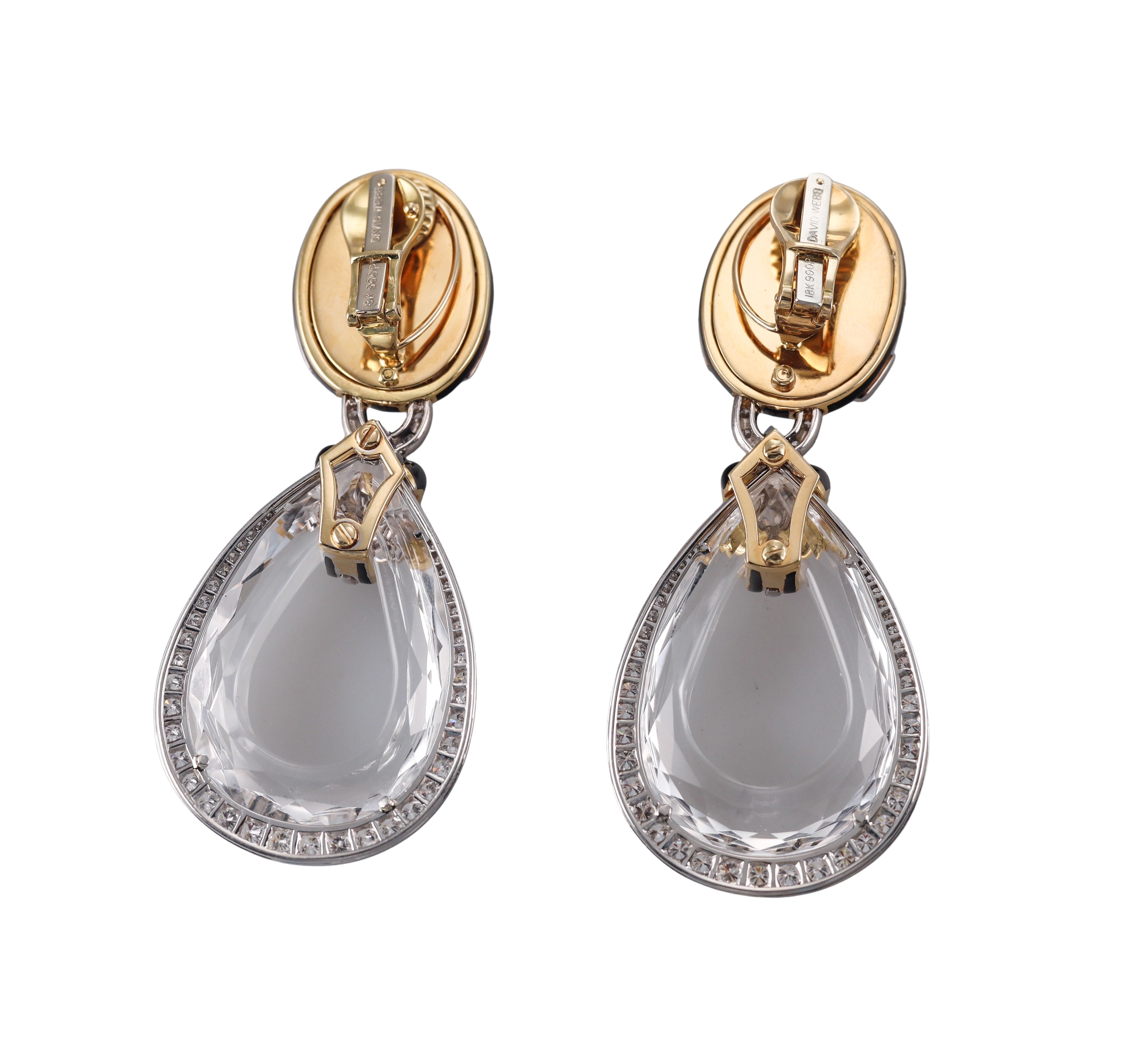 David Webb Crystal Diamond Enamel Gold Platinum Doorknocker Earrings