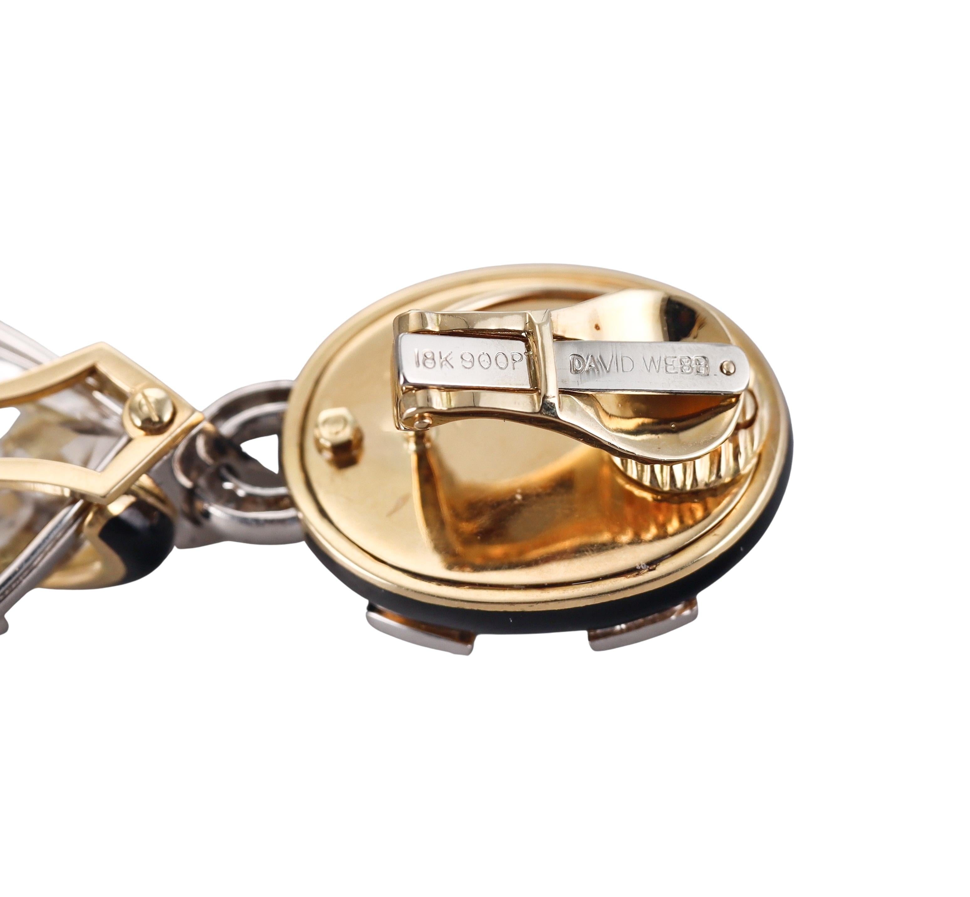 David Webb Crystal Diamond Enamel Gold Platinum Doorknocker Earrings