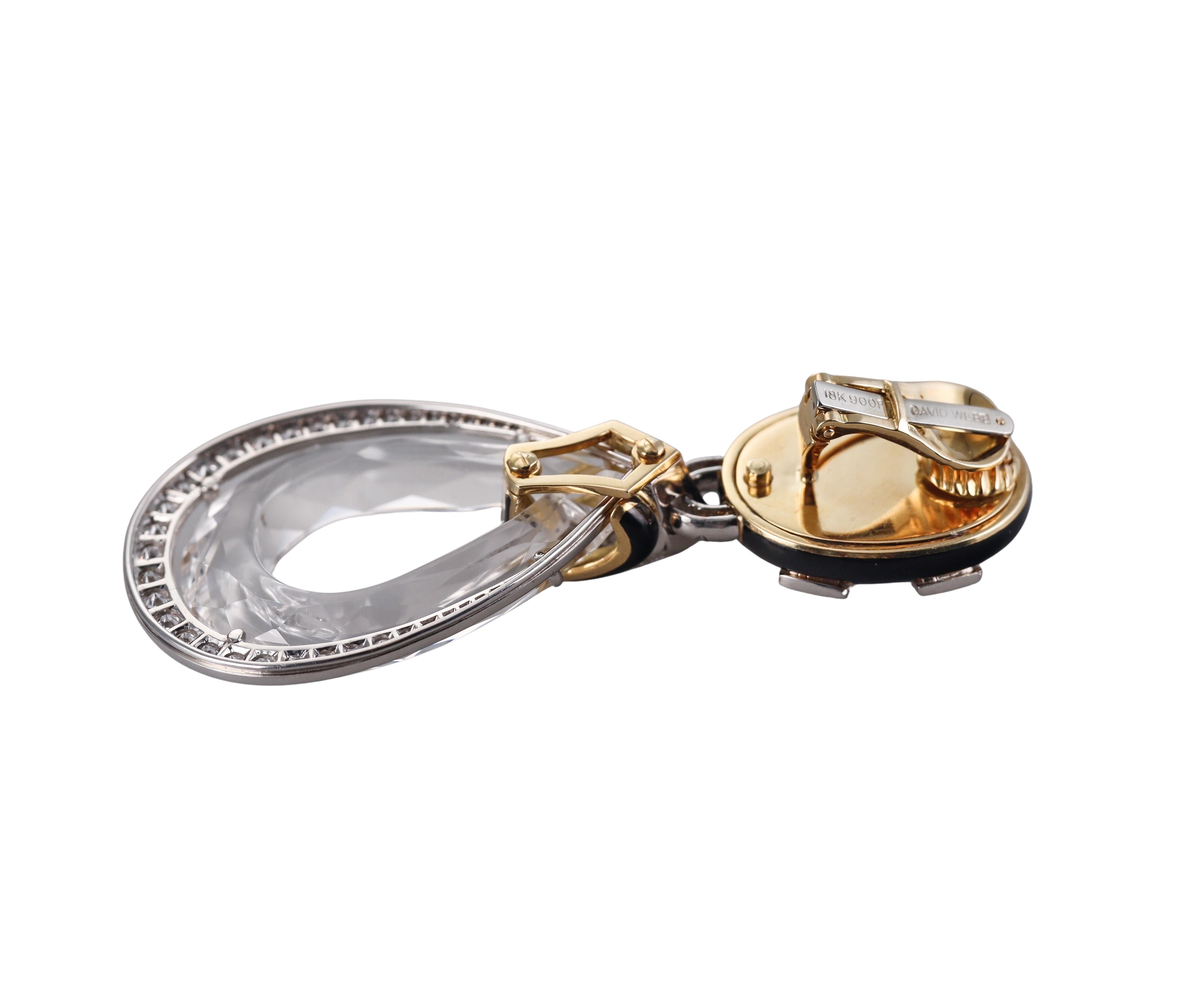 David Webb Crystal Diamond Enamel Gold Platinum Doorknocker Earrings