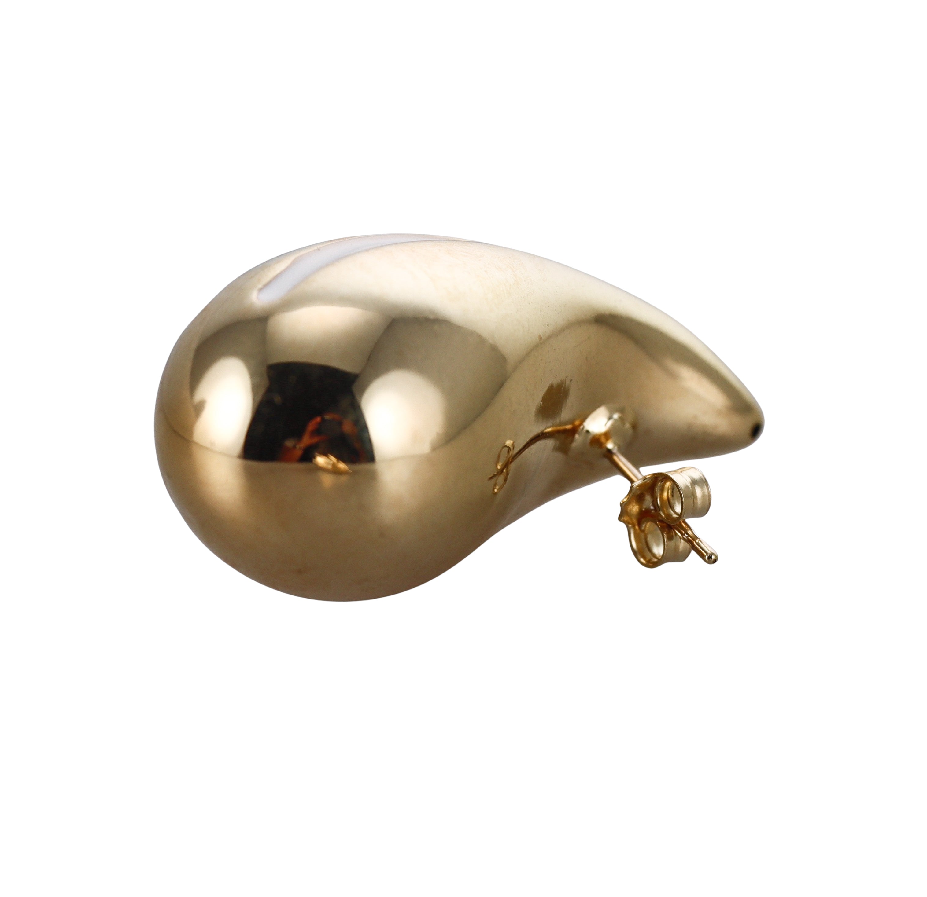 Yellow Gold White Stripe Enamel Large Teardrop Earrings