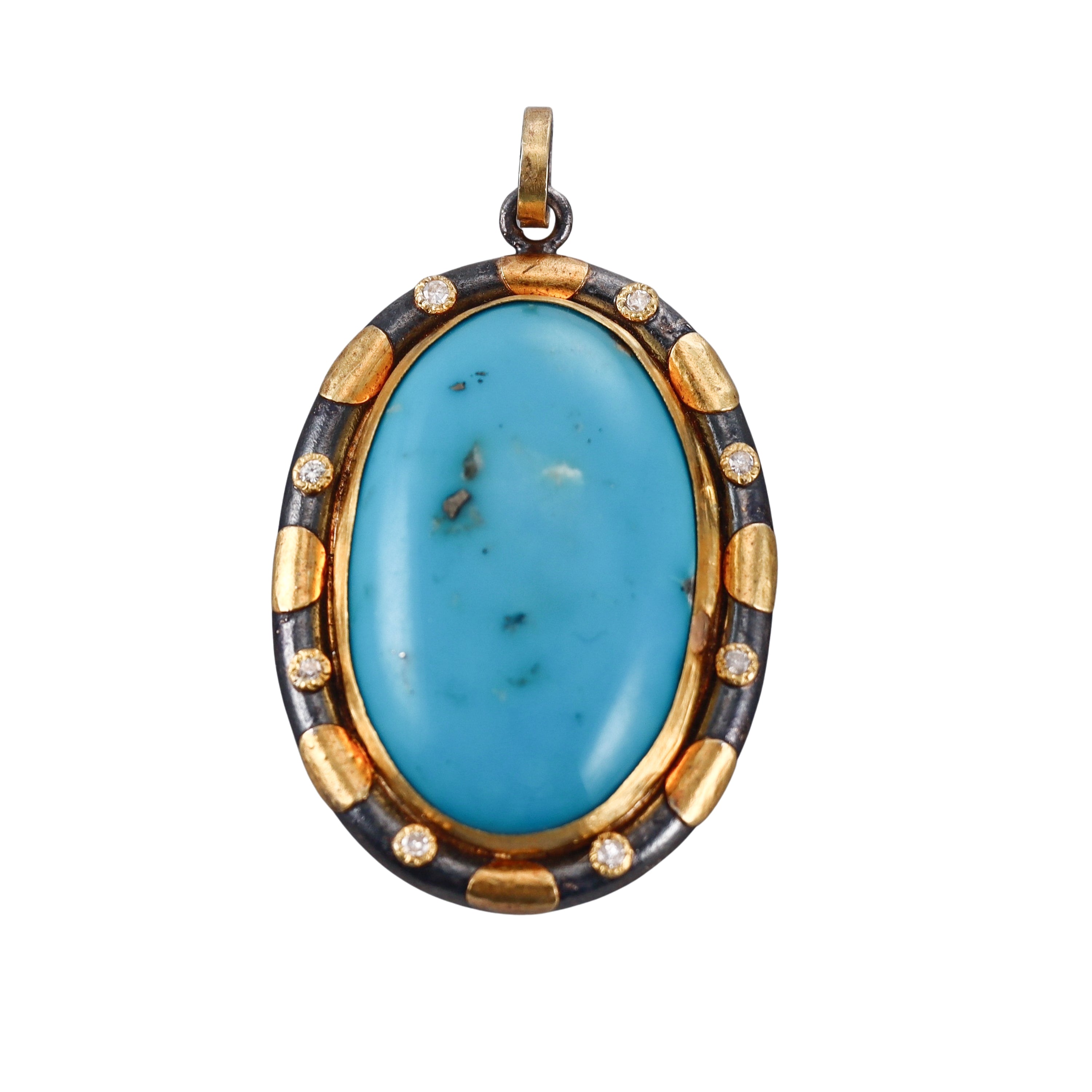 Ancient Inspired Gold Silver Diamond Turquoise Pendant Charm