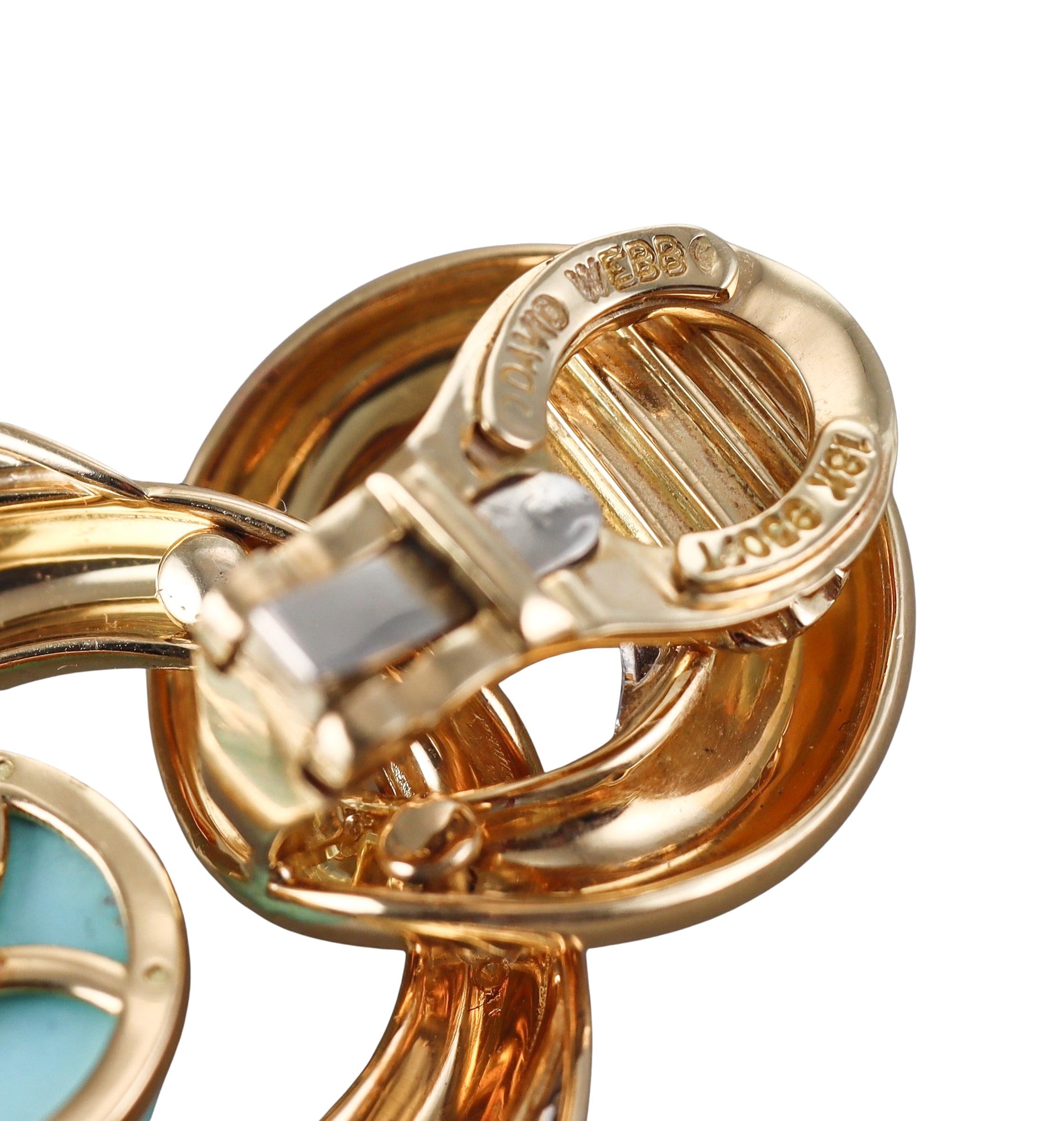 David Webb Turquoise Diamond Gold Platinum Oyster Earrings