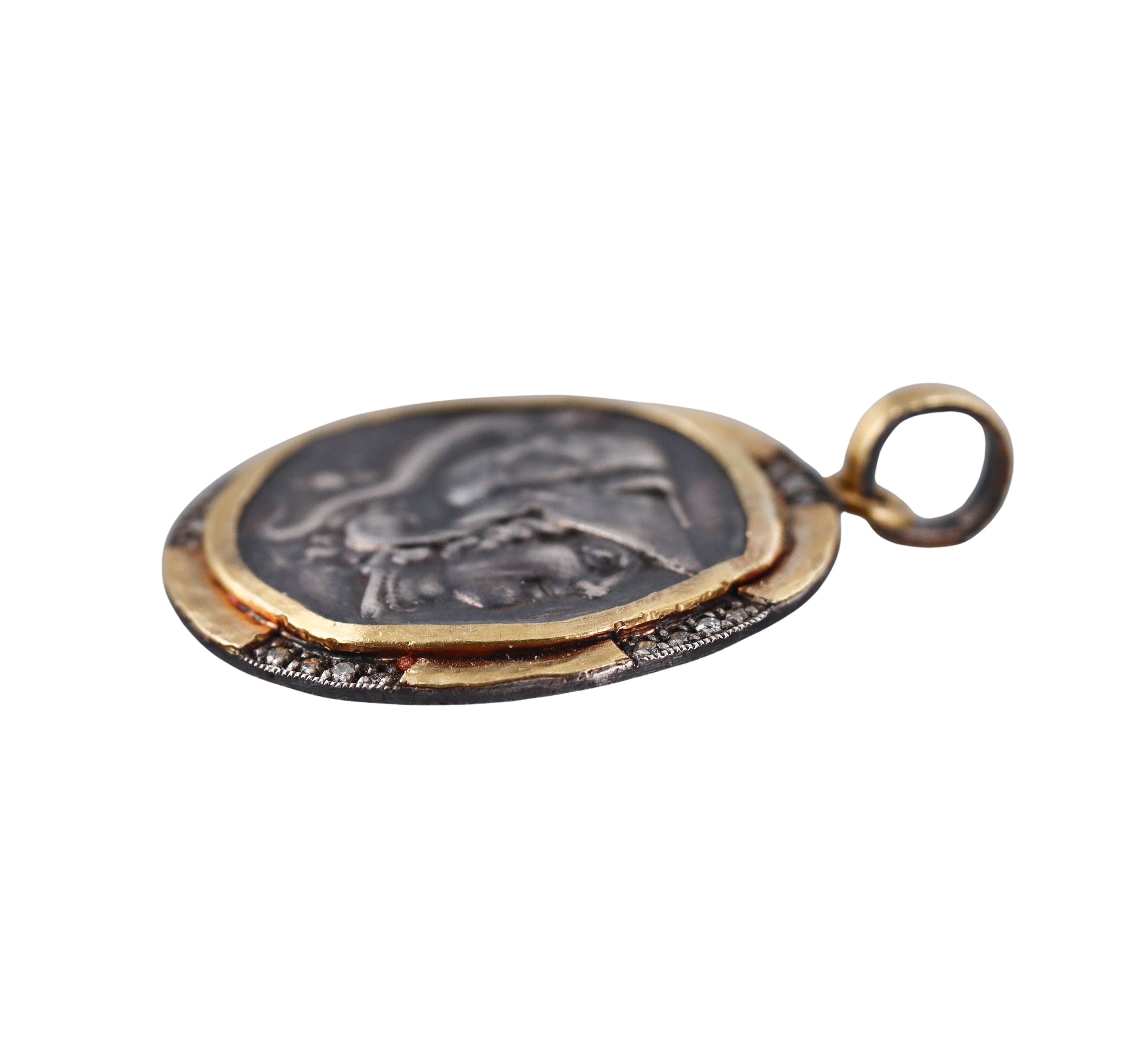 Ancient Inspired Gold Silver Diamond Athena Byzantine Coin Pendant