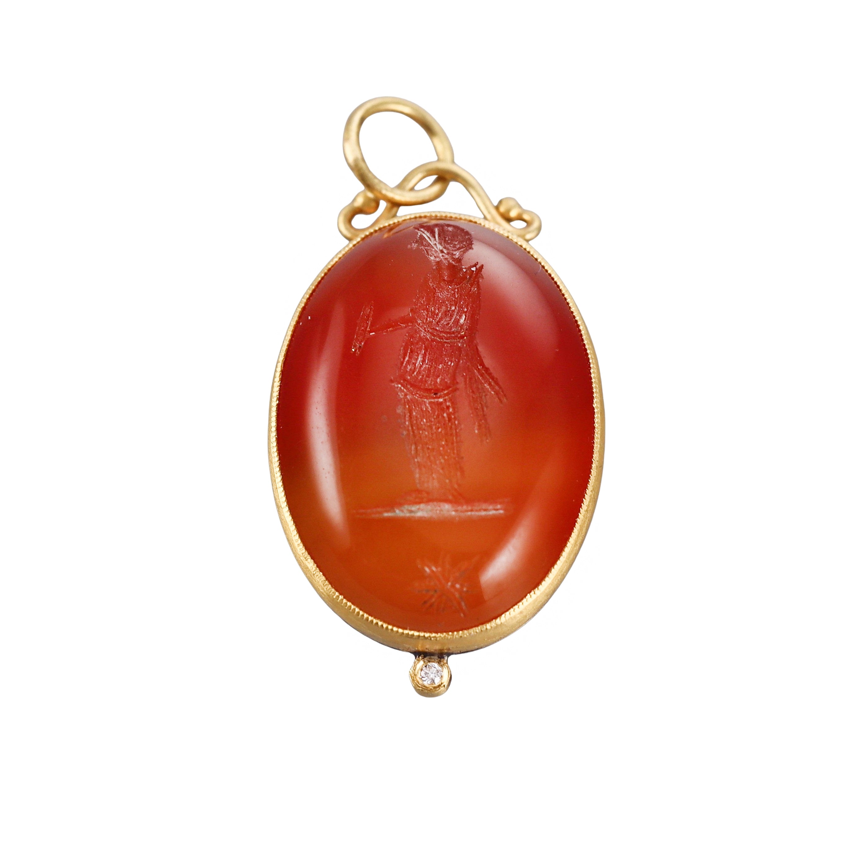 Ancient Inspired Gold Silver Diamond Agate Roman Intaglio Pendant Charm