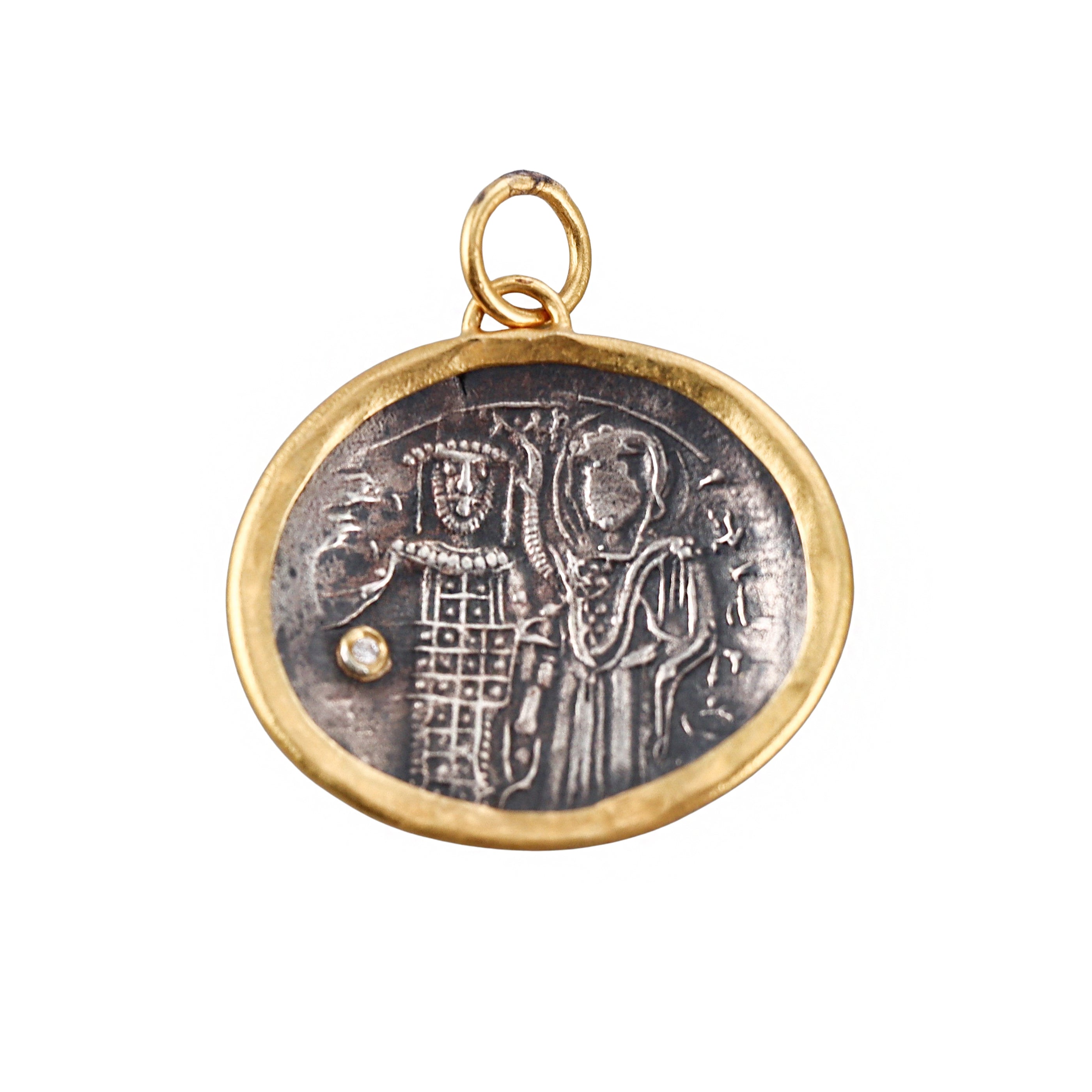 Ancient Inspired Gold Silver Diamond Justinien & Theodora Byzantine Pendant