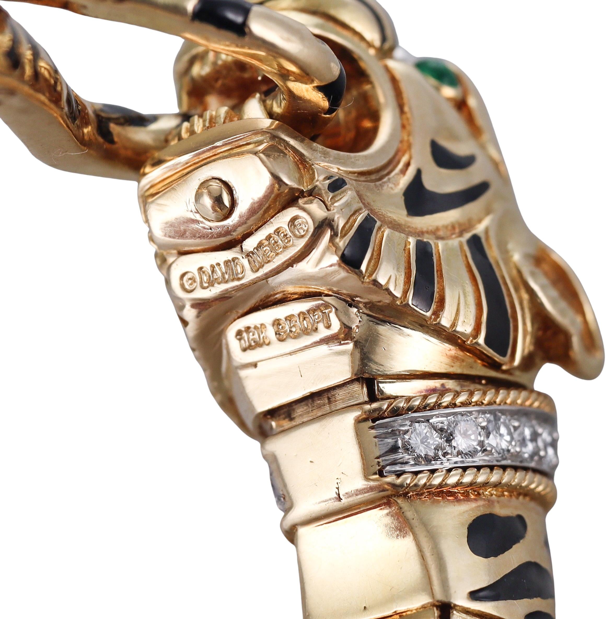 David Webb Diamond Emerald Gold Platinum Enamel Tiger Bracelet