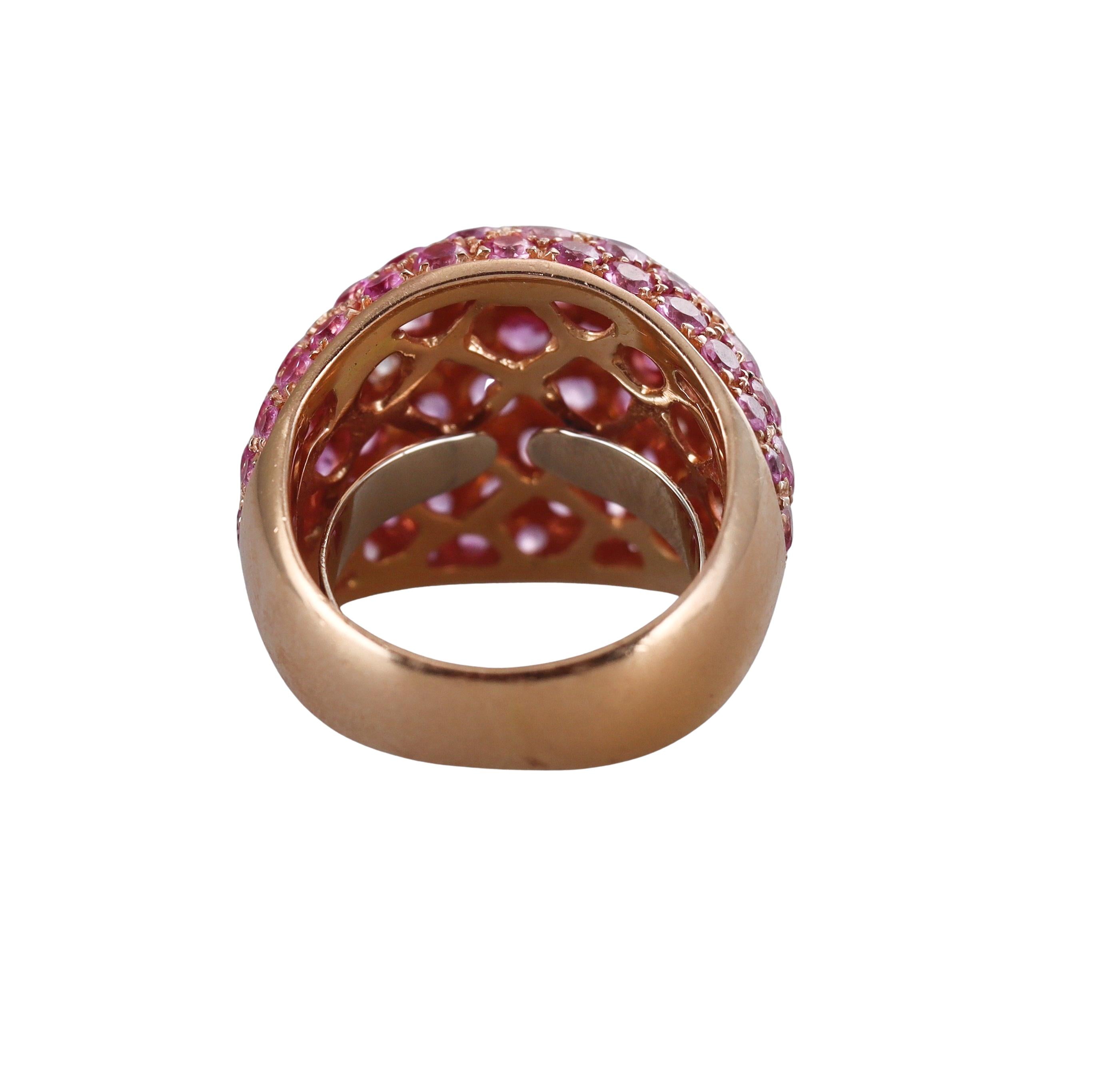 Rose Gold Diamond Pink Sapphire Dome Cocktail Ring