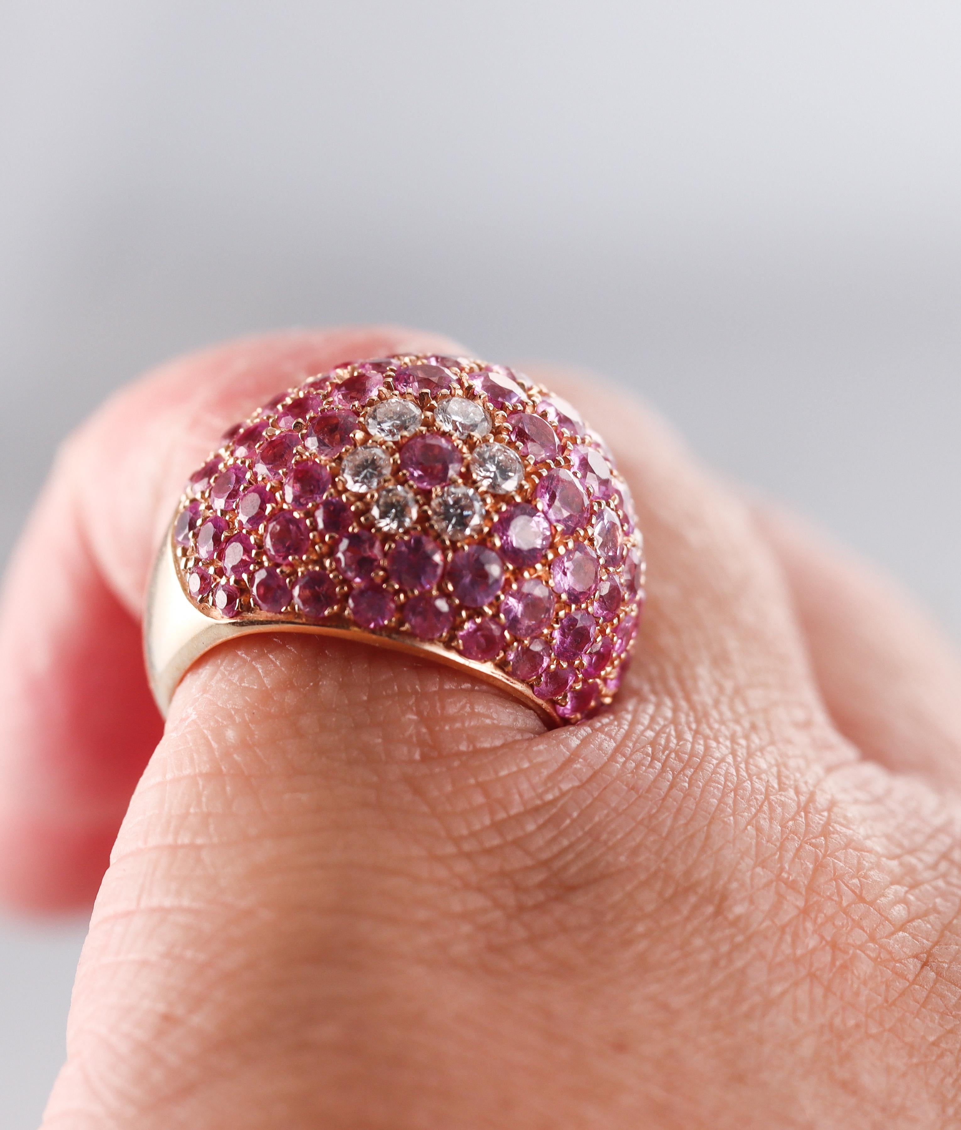 Rose Gold Diamond Pink Sapphire Dome Cocktail Ring