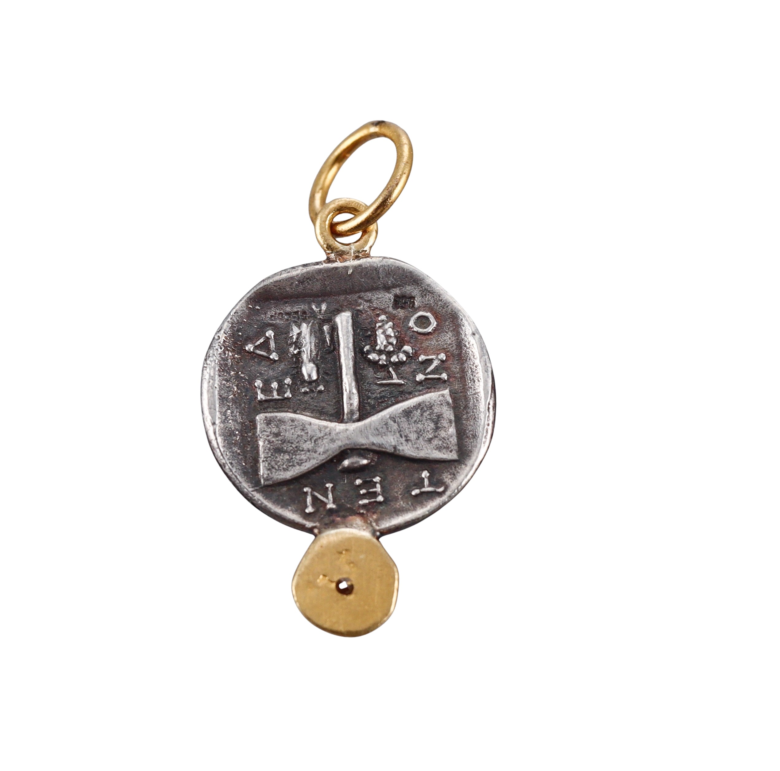 Ancient Inspired Gold Silver Coin Diamond Janus & Janus Pendant