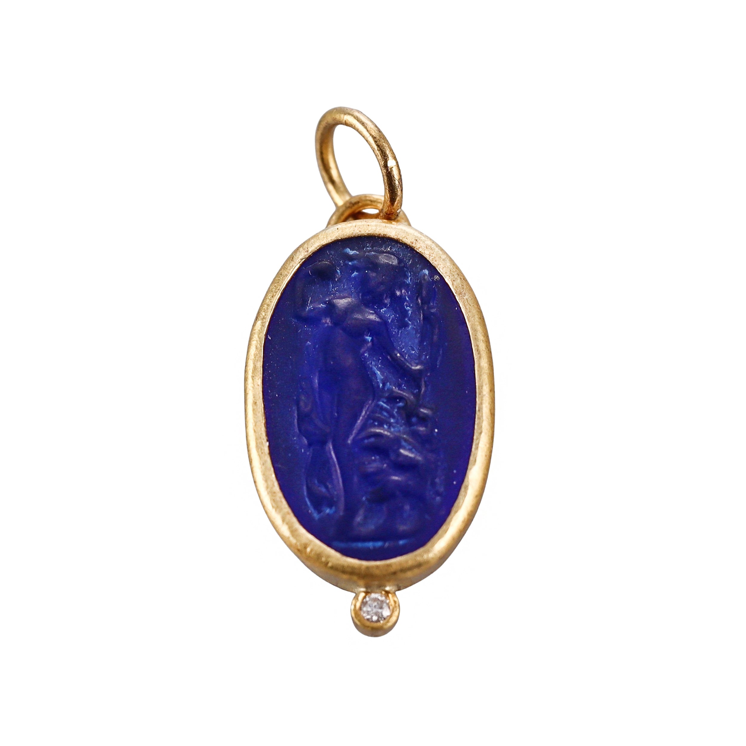 Ancient Inspired Gold Silver Diamond Venetian Glass Cameo Roman Pendant