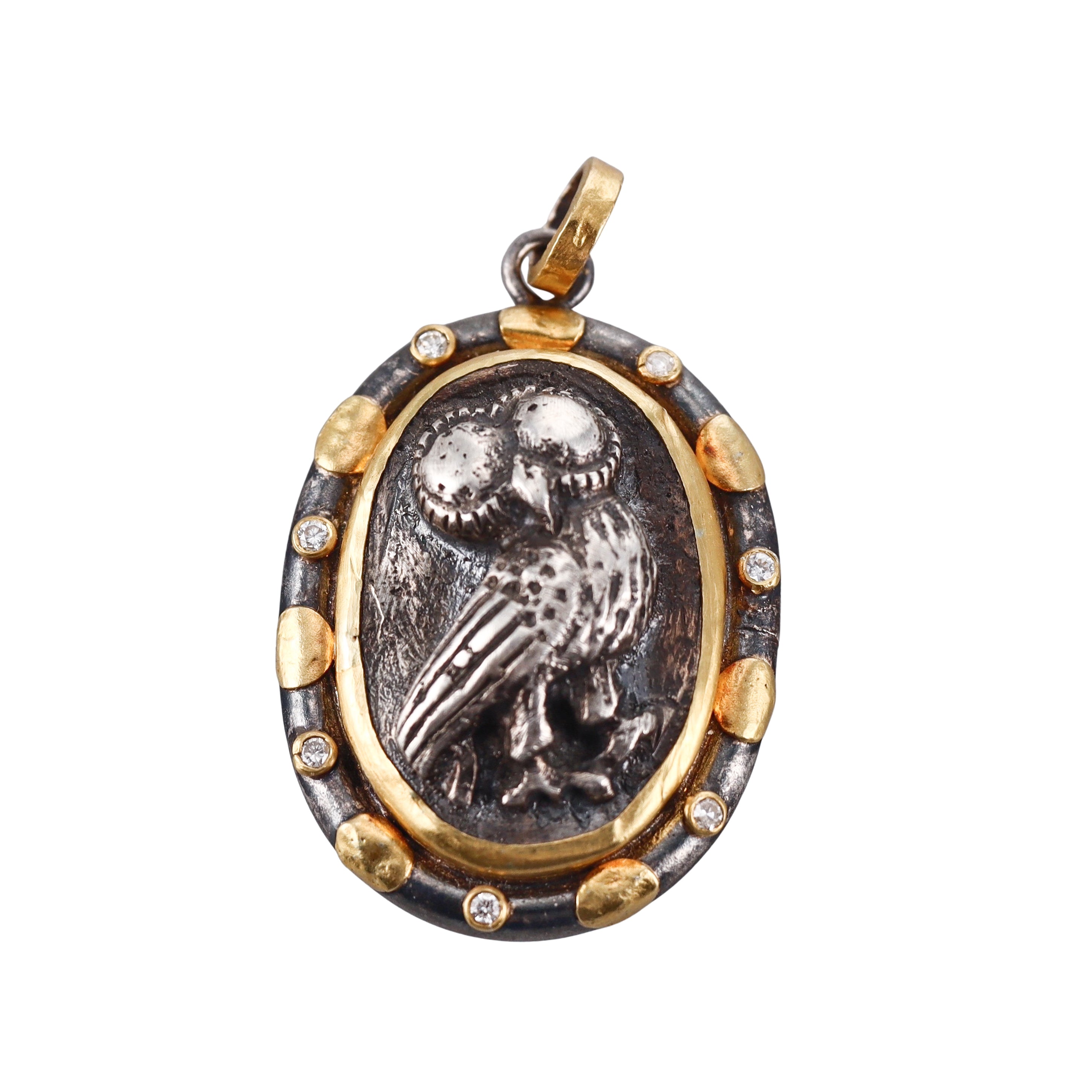 Ancient Inspired Gold Silver Diamond Athena's Owl Pendant Charm