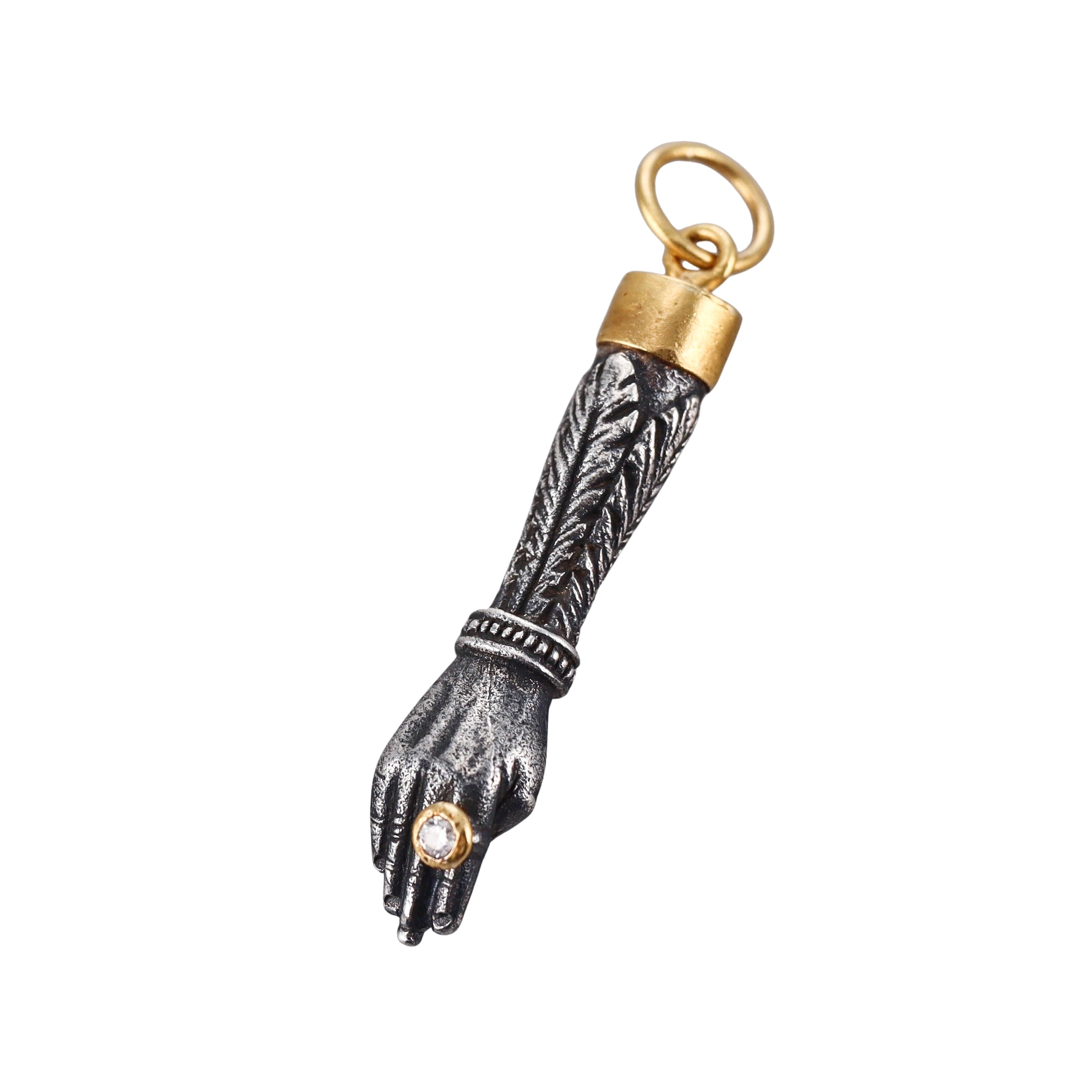 Ancient Inspired Gold Silver Diamond Figa Pendant Charm