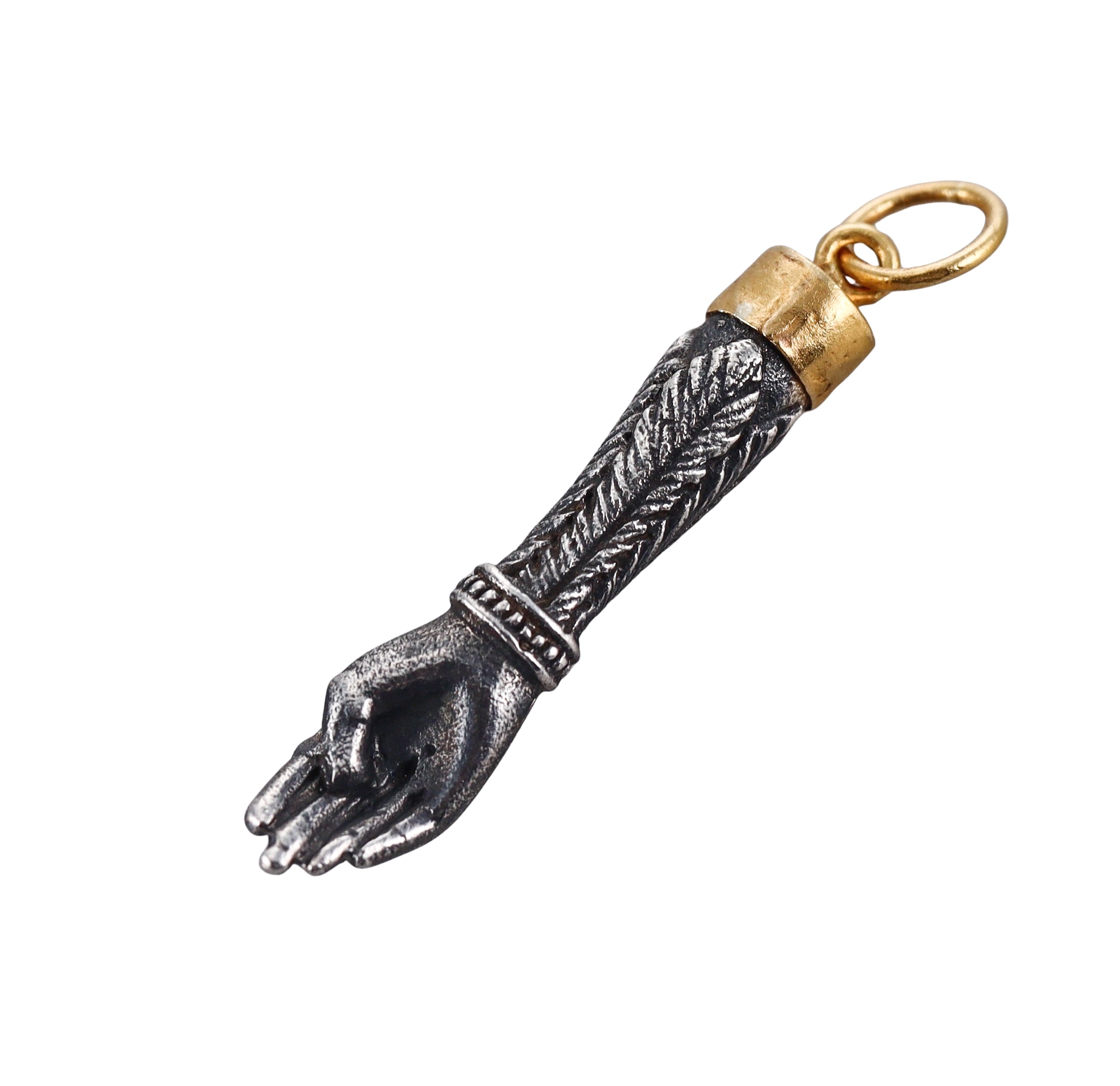 Ancient Inspired Gold Silver Diamond Figa Pendant Charm