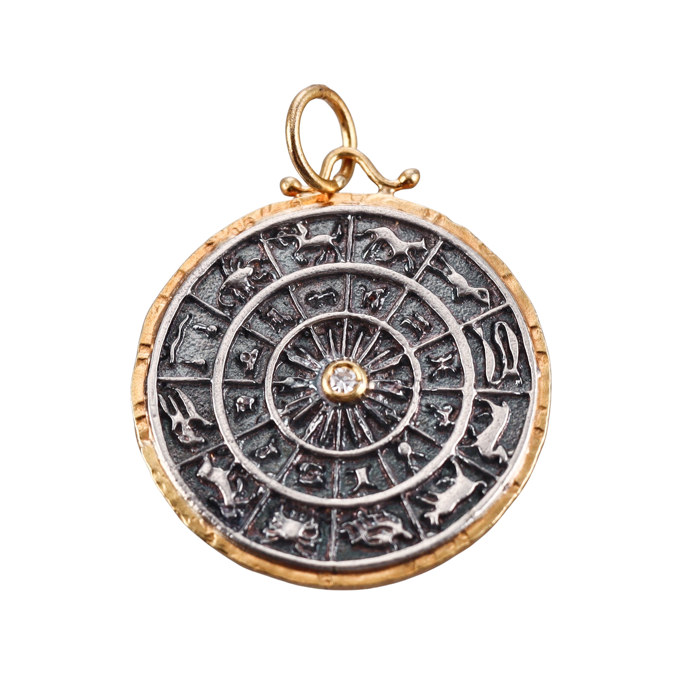 Ancient Inspired Gold Silver Diamond Zodiac Pendant