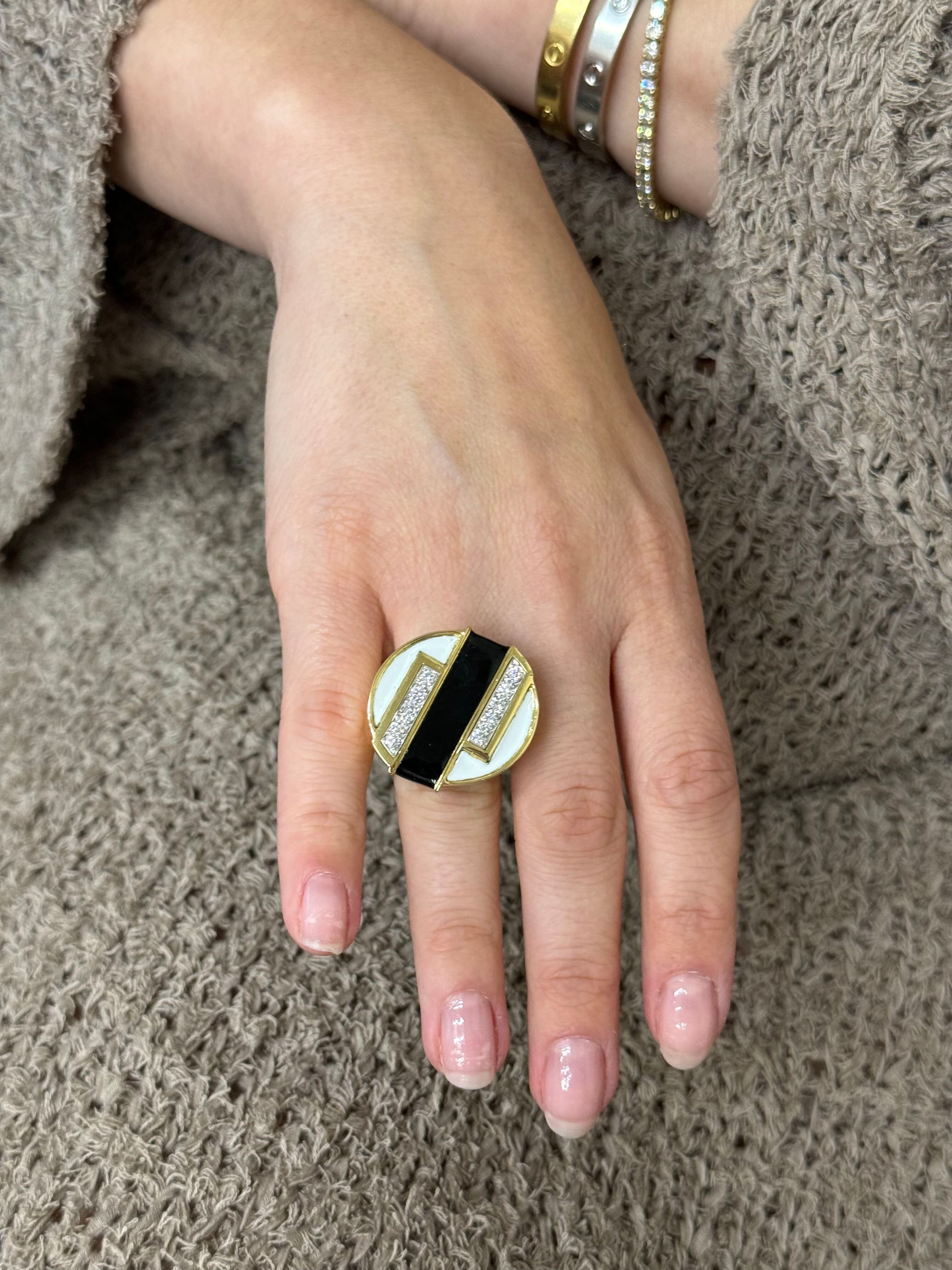 David Webb Enamel Diamond Gold Platinum Ring