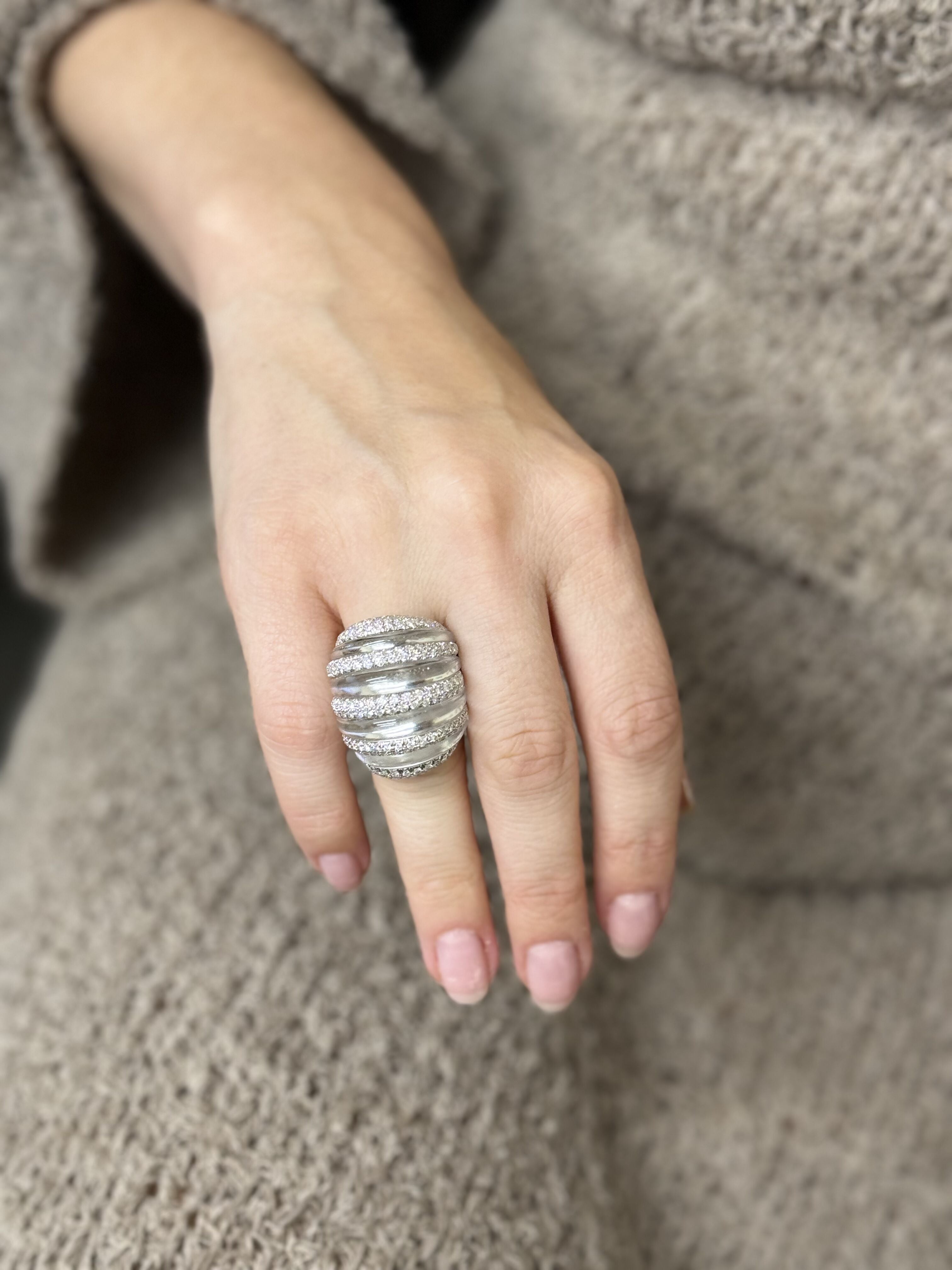 David Webb Crystal Diamond Gold Platinum Dome Ring