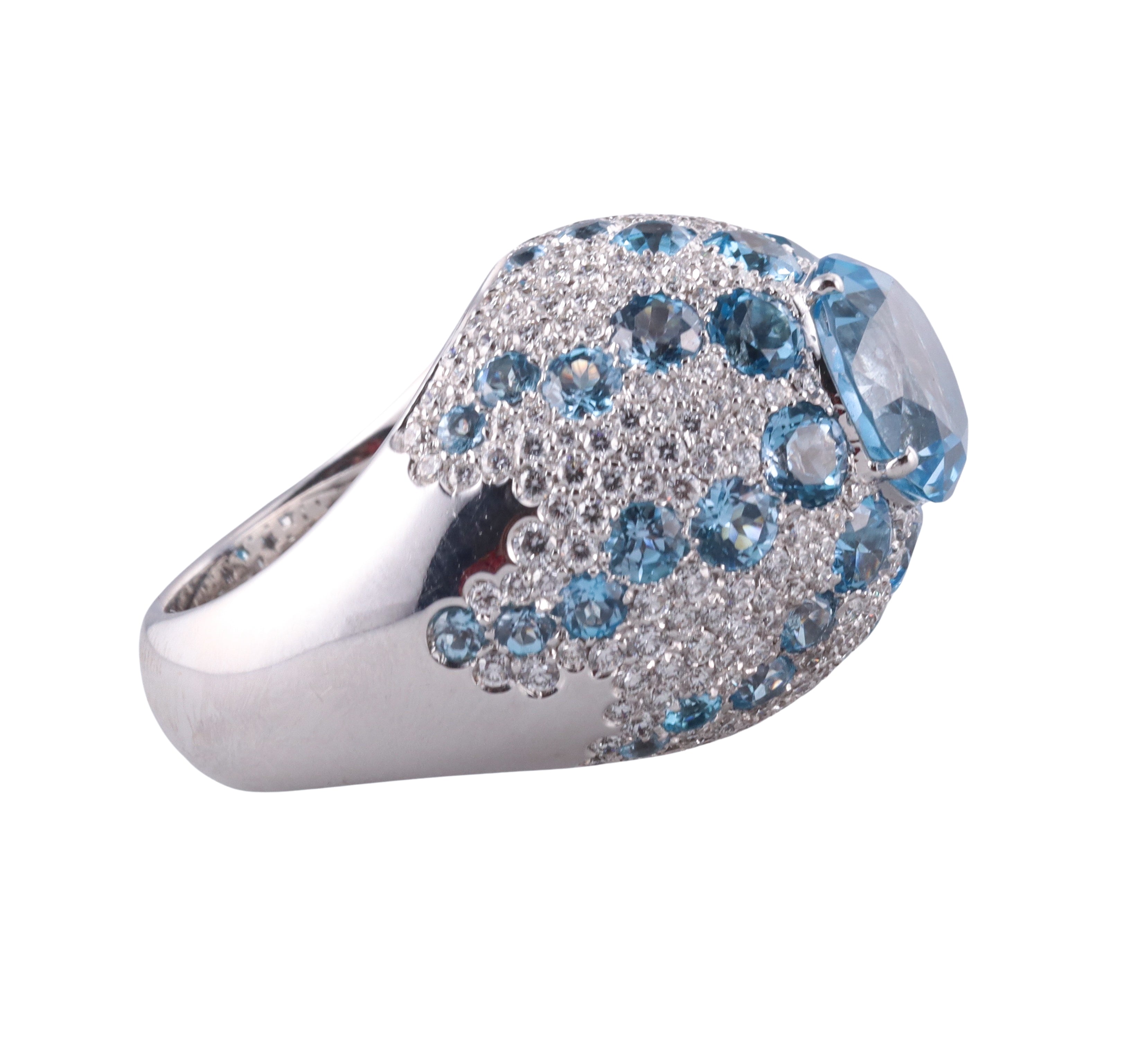 Pasquale Bruni 18k Gold Diamond Blue Topaz Cocktail Ring