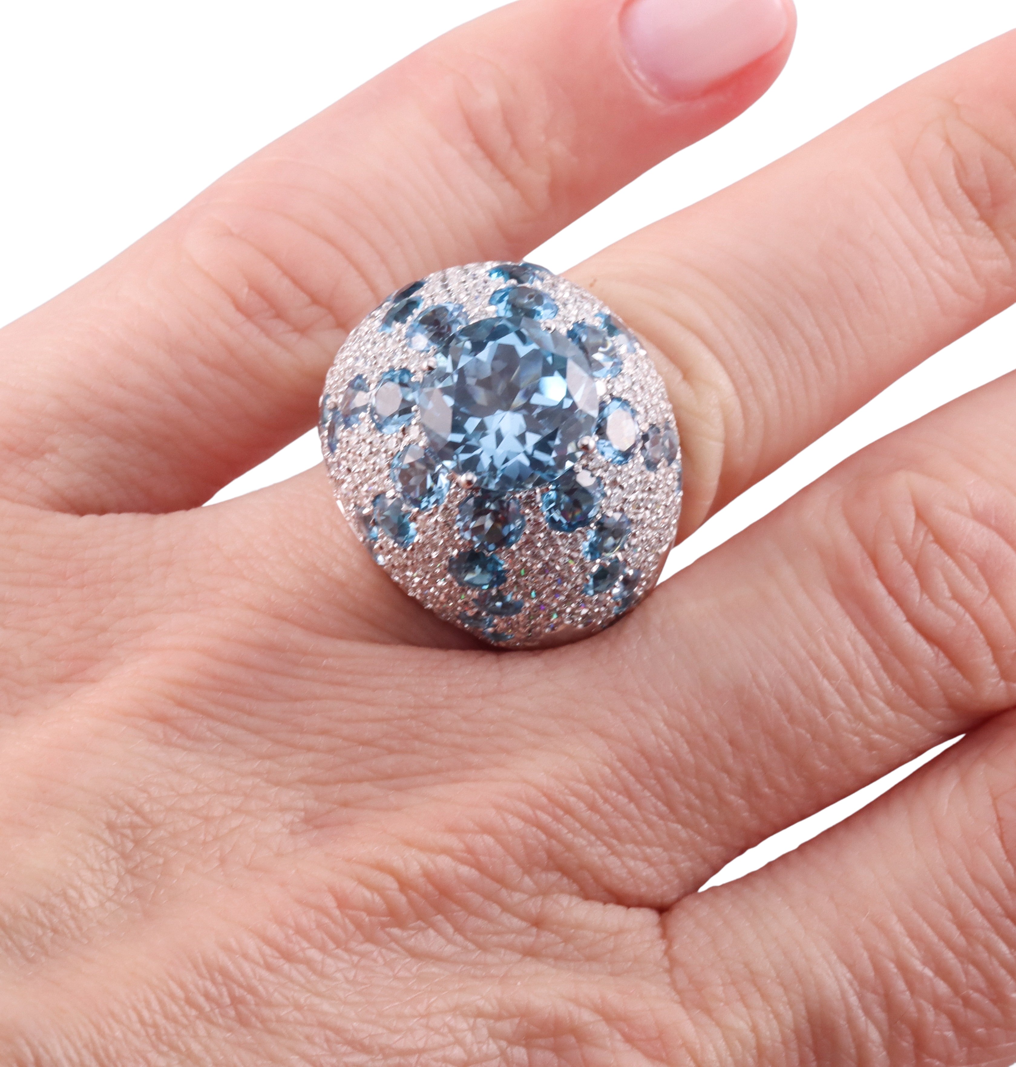 Pasquale Bruni 18k Gold Diamond Blue Topaz Cocktail Ring