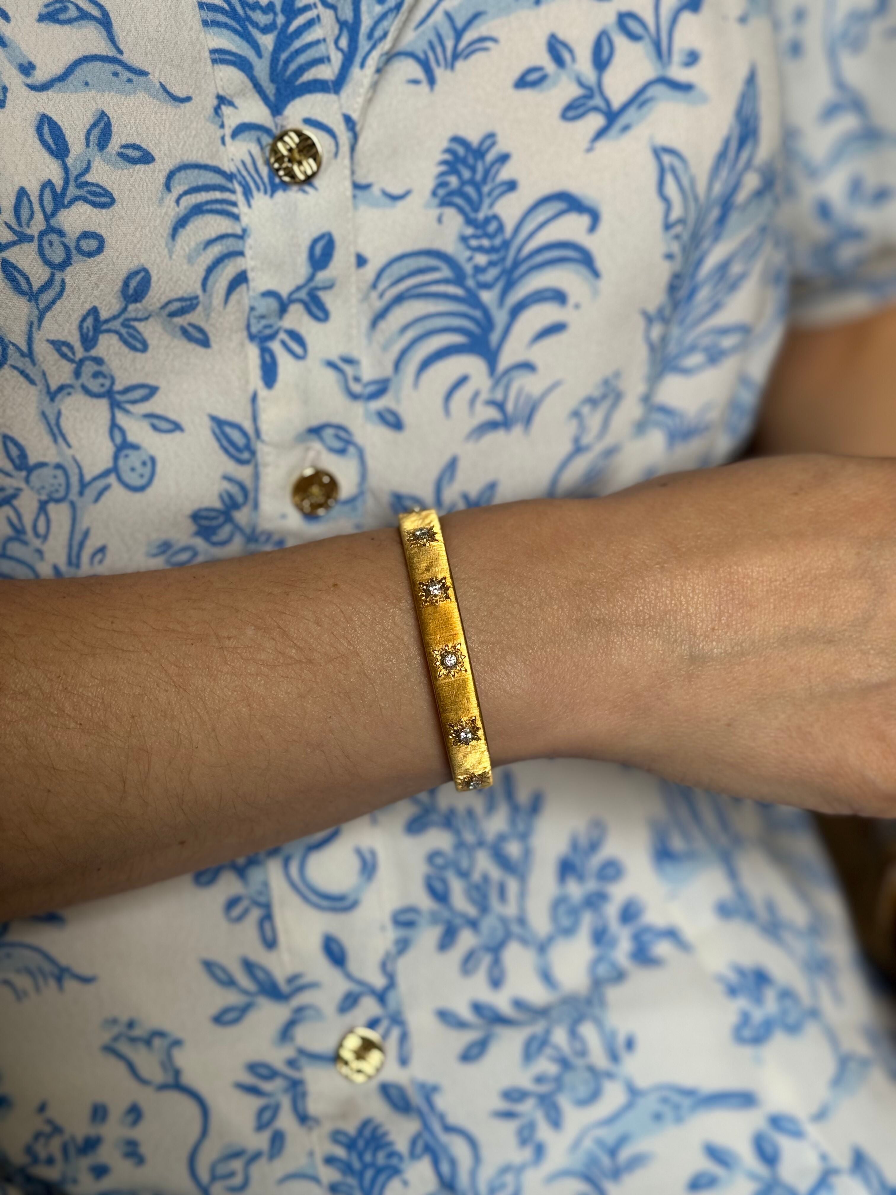 Buccellati Yellow Gold Diamond Classic Cuff Bracelet