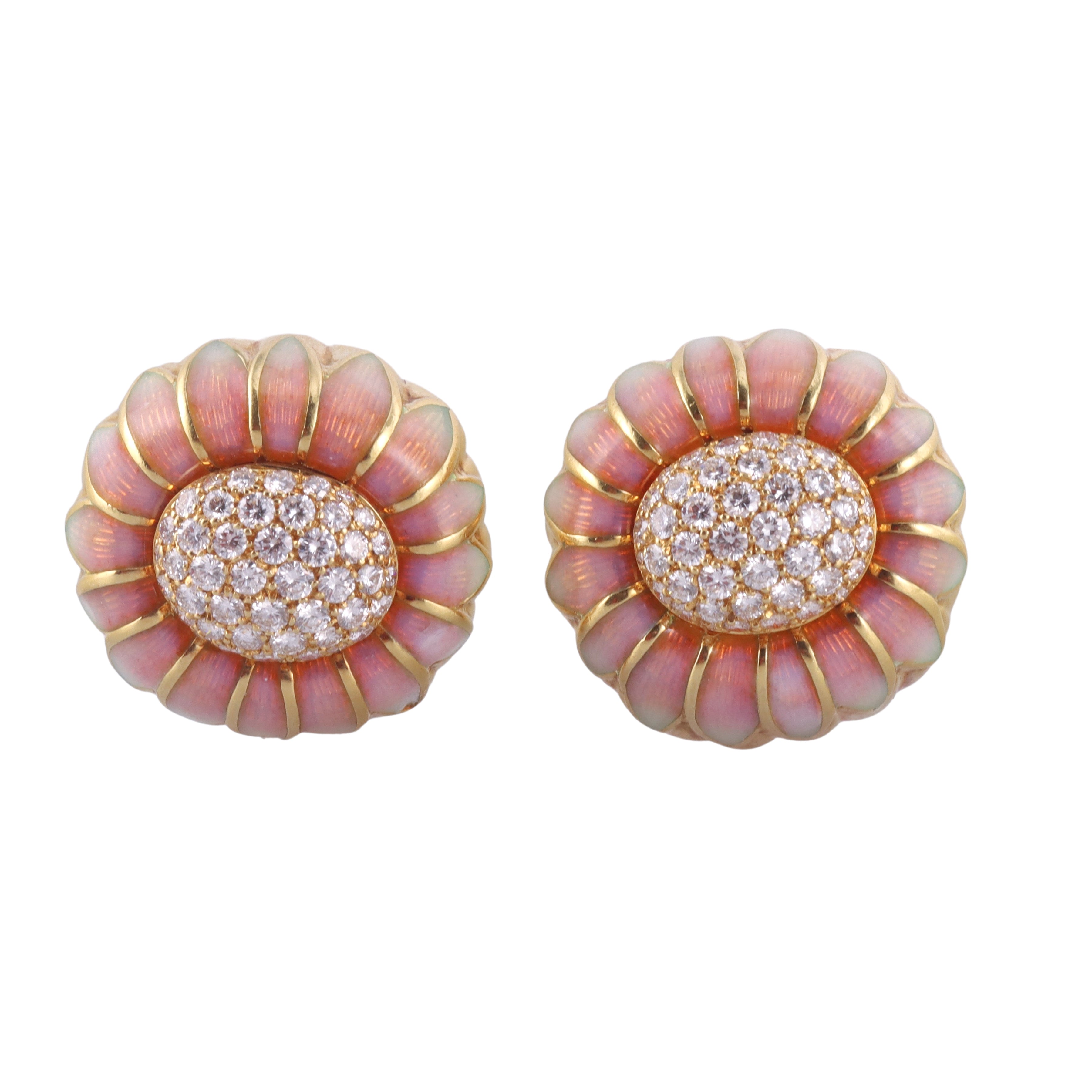 Italian 18k Gold Diamond Enamel Flower Earrings
