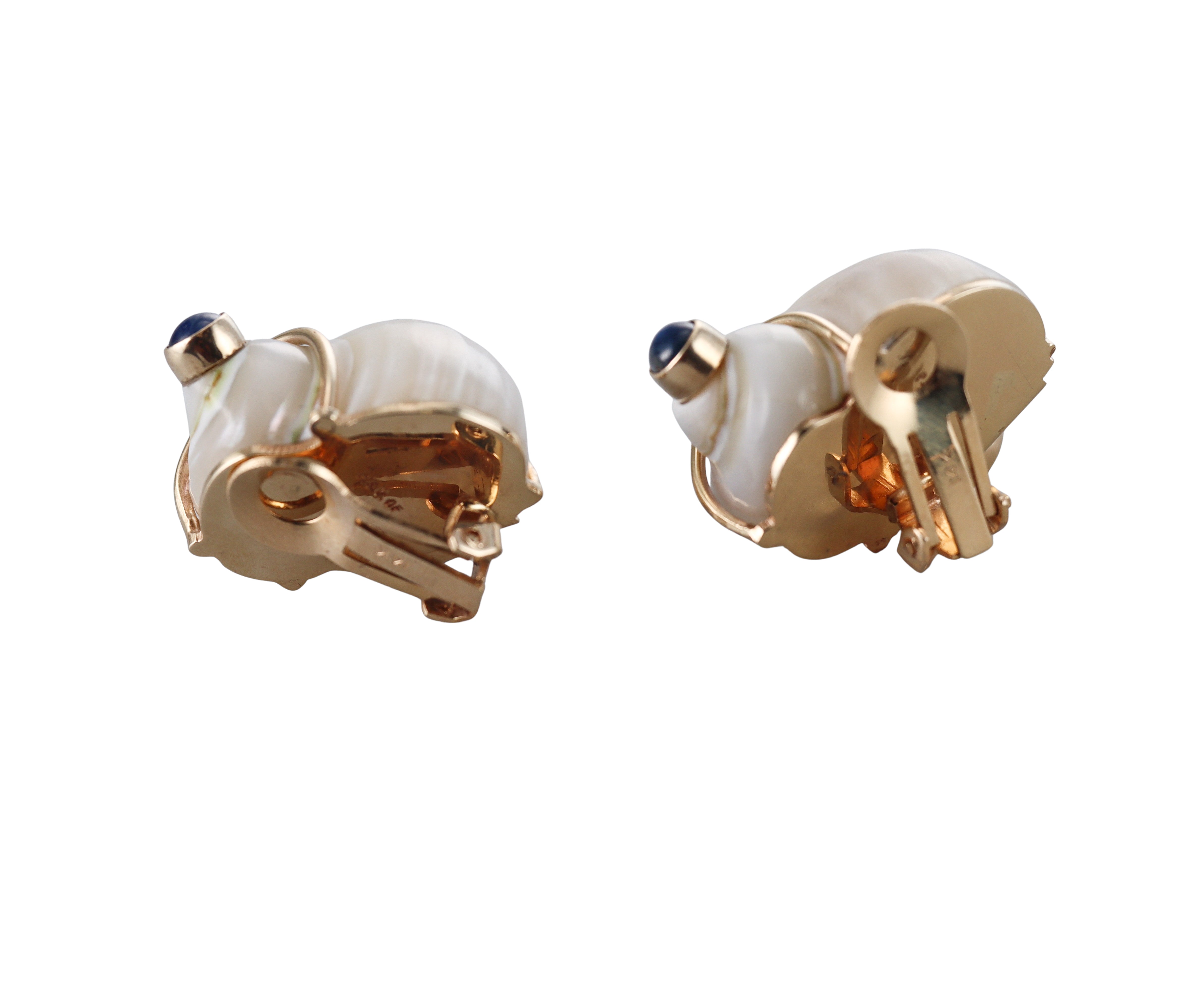 Seaman Schepps Vintage Sapphire Turbo Shell Gold Earrings