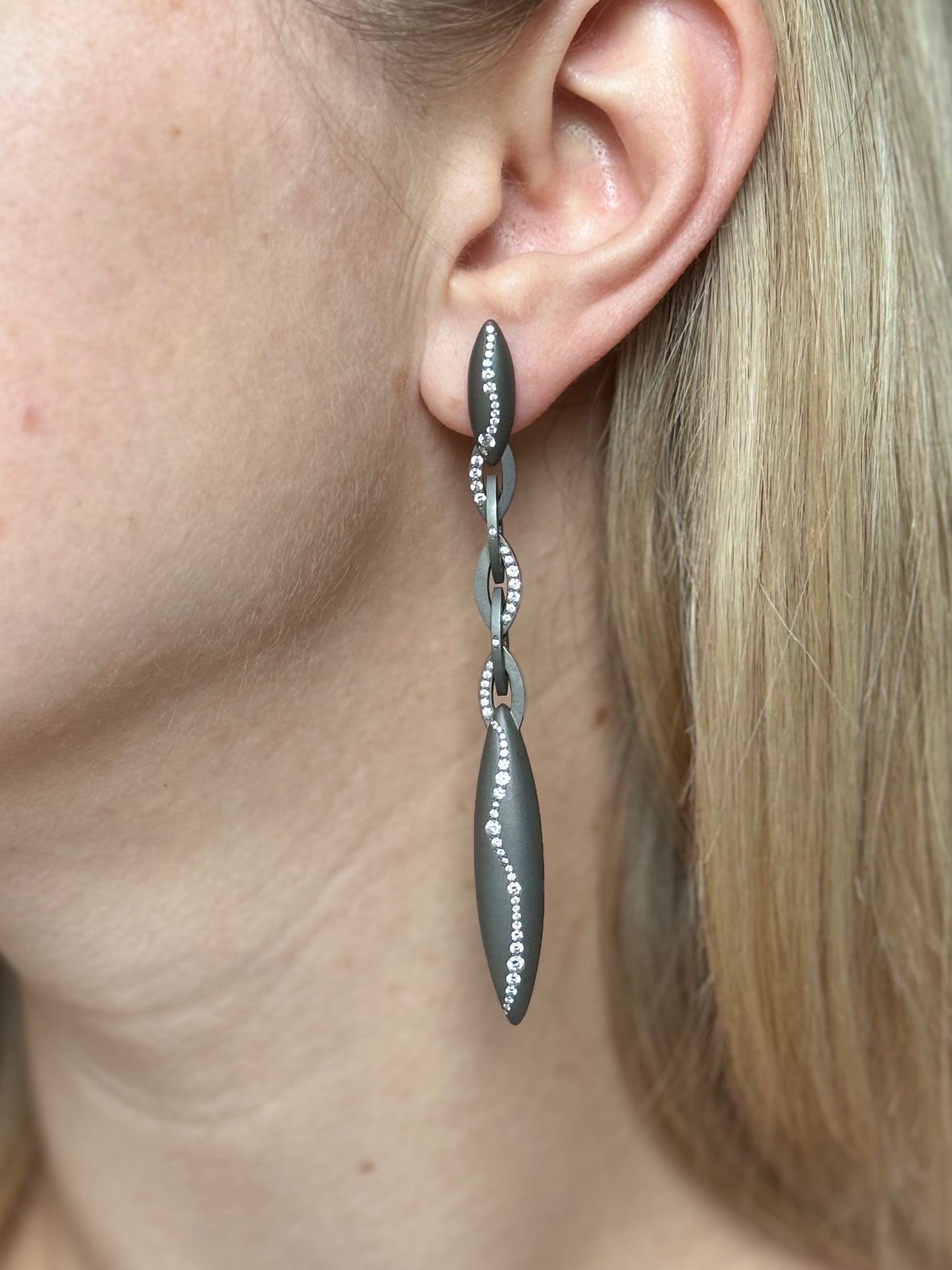 Vhernier Fuseau Diamond Titanium Drop Earrings