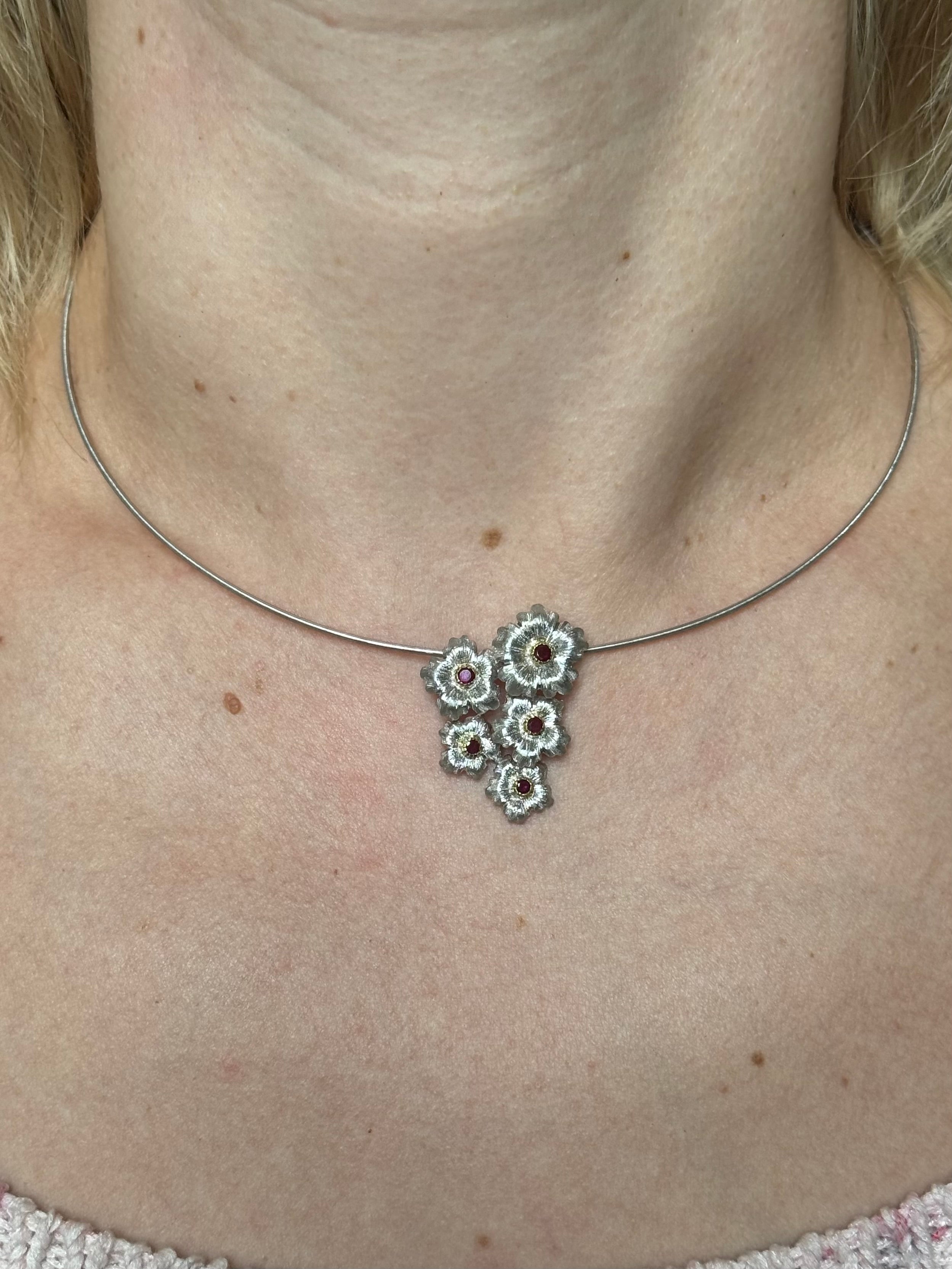 Buccellati Gold Ruby Flower Necklace