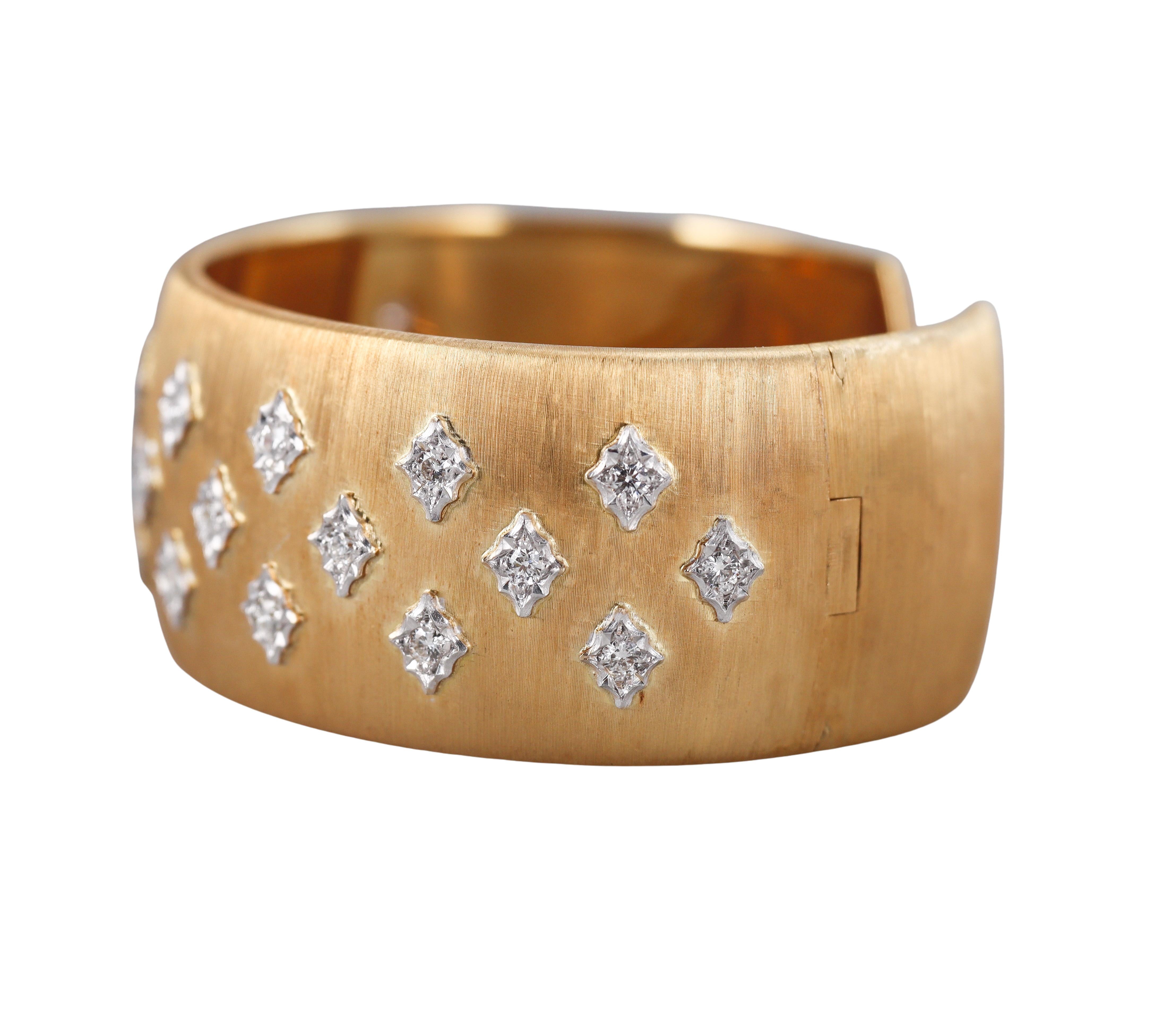 Buccellati Macri Diamond Gold Wide Cuff Bracelet