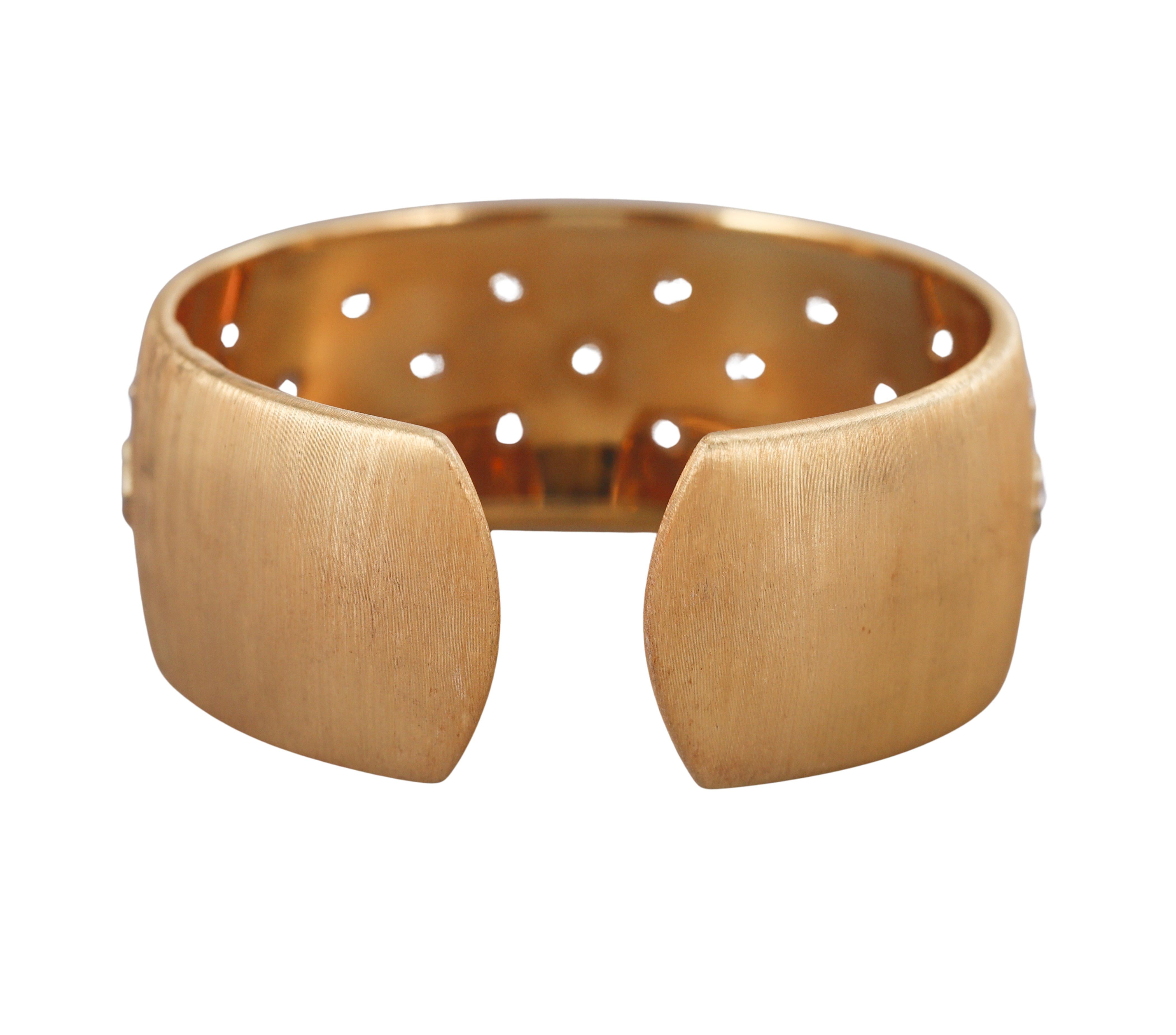 Buccellati Macri Diamond Gold Wide Cuff Bracelet