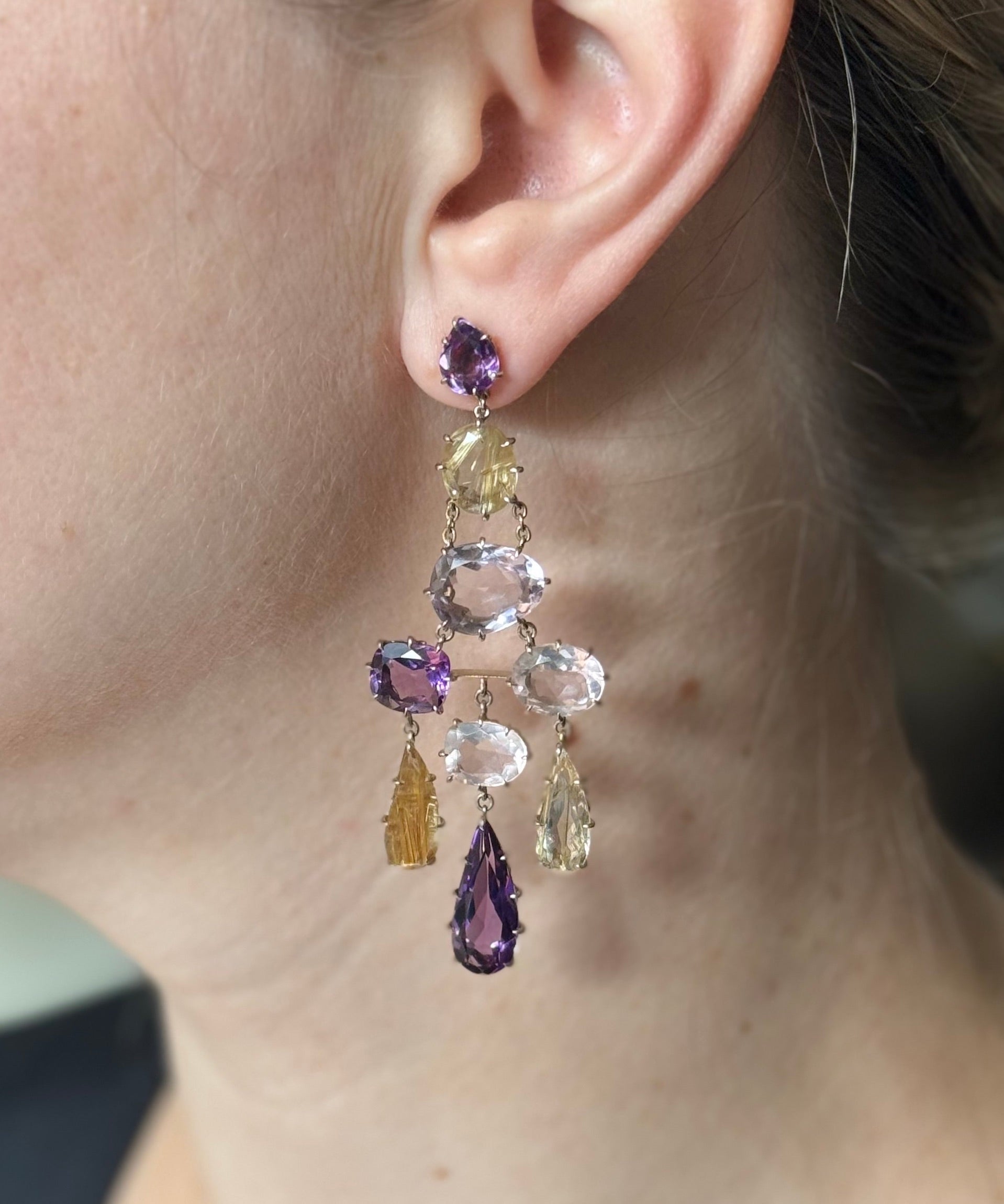 H. Stern Primavera Gold Quartz Chandelier Drop Earrings