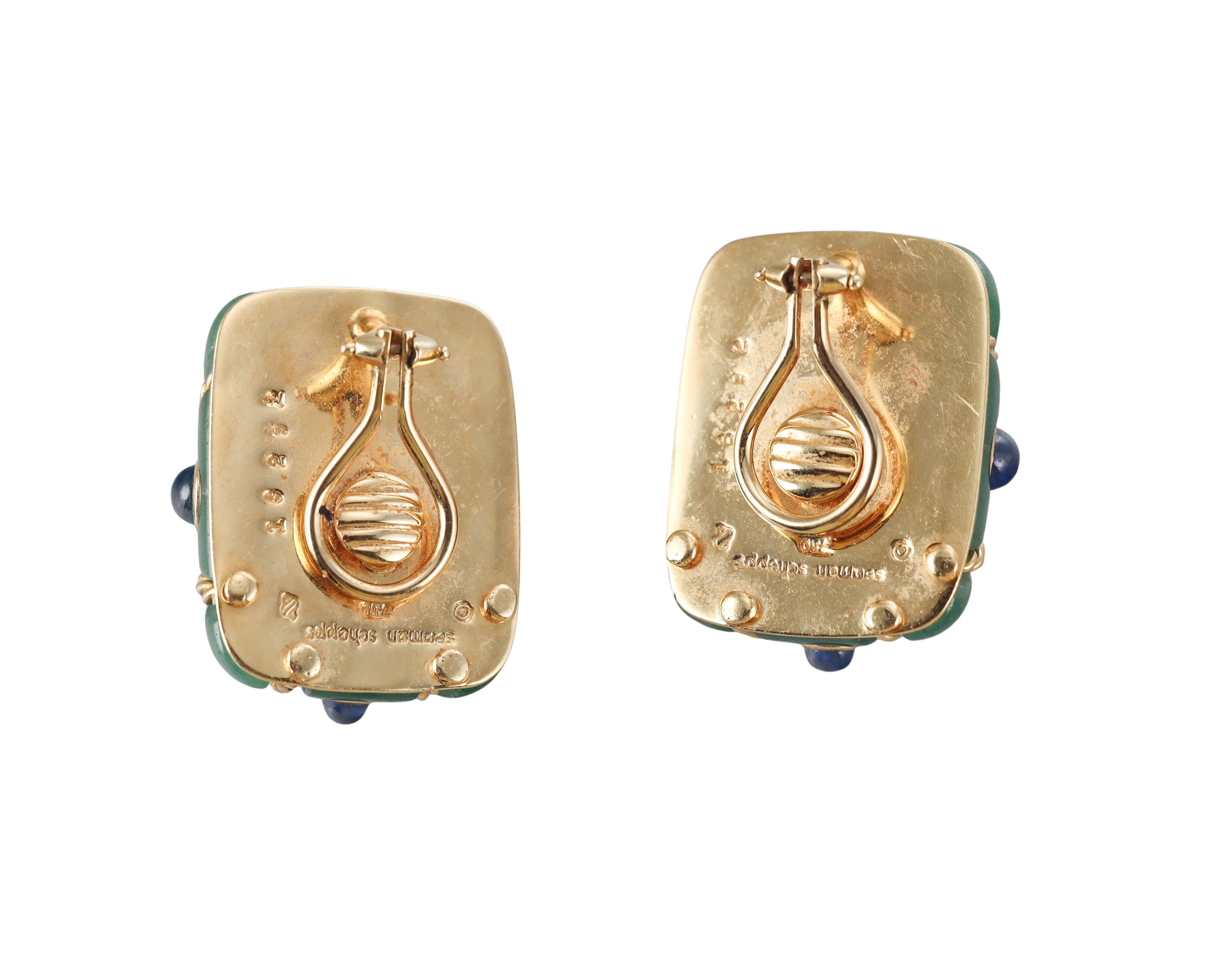 Seaman Schepps Aventurine Sapphire Gold Cage Earrings